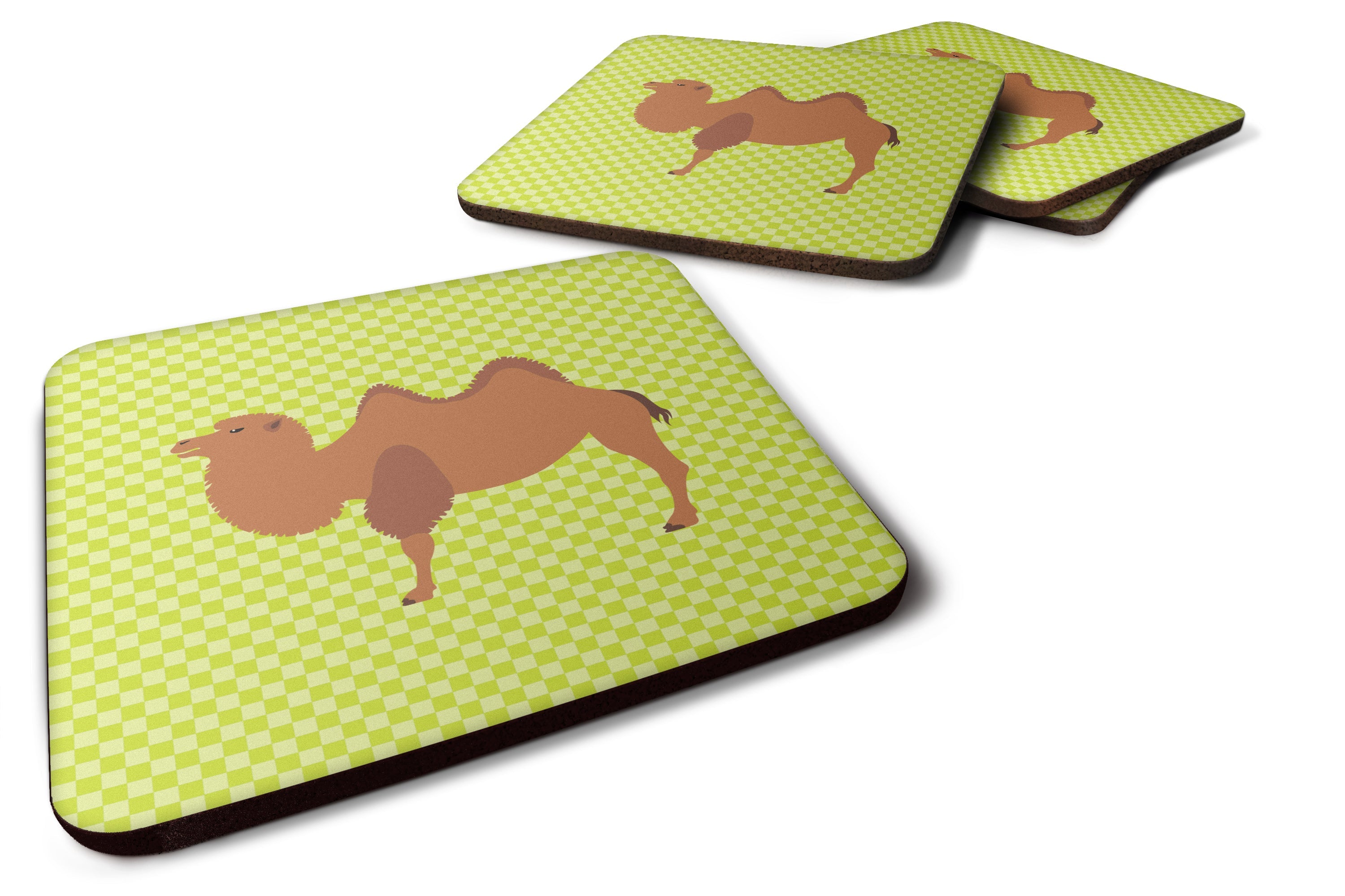 Bactrian Camel Green Foam Coasters Set of 4 Cup Coasters for Indoor Outdoor, Tabletop Protection, Anti Slip, Mouse pad Material