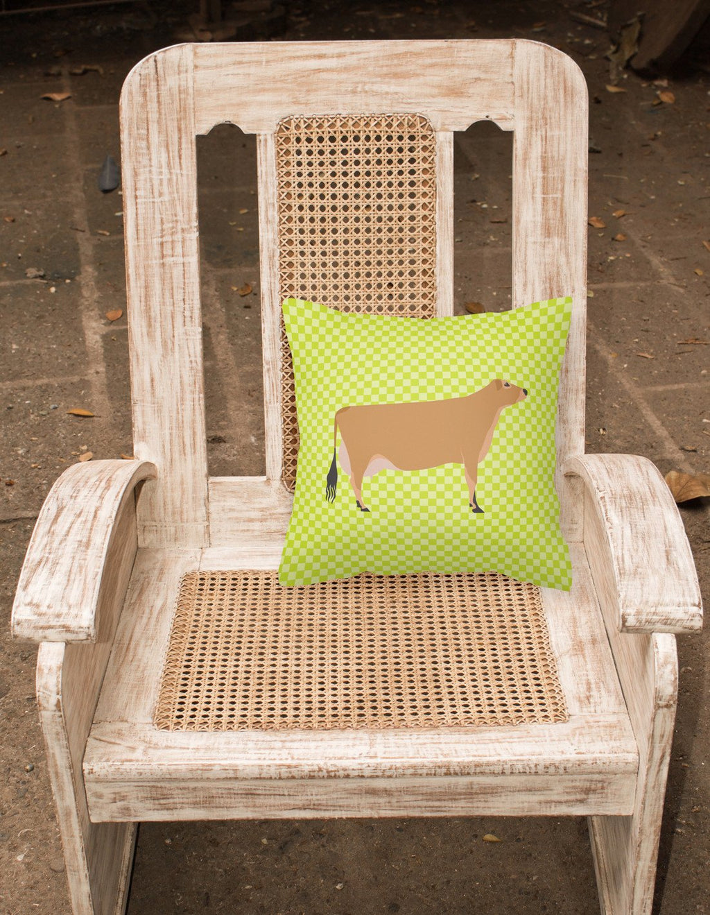 Jersey Cow Green Decorative Throw Pillow 18x18 Indoor Outdoor Accent Cushion, Fabric Cover with Insert for Sofa, Bed, Porch & Living Room