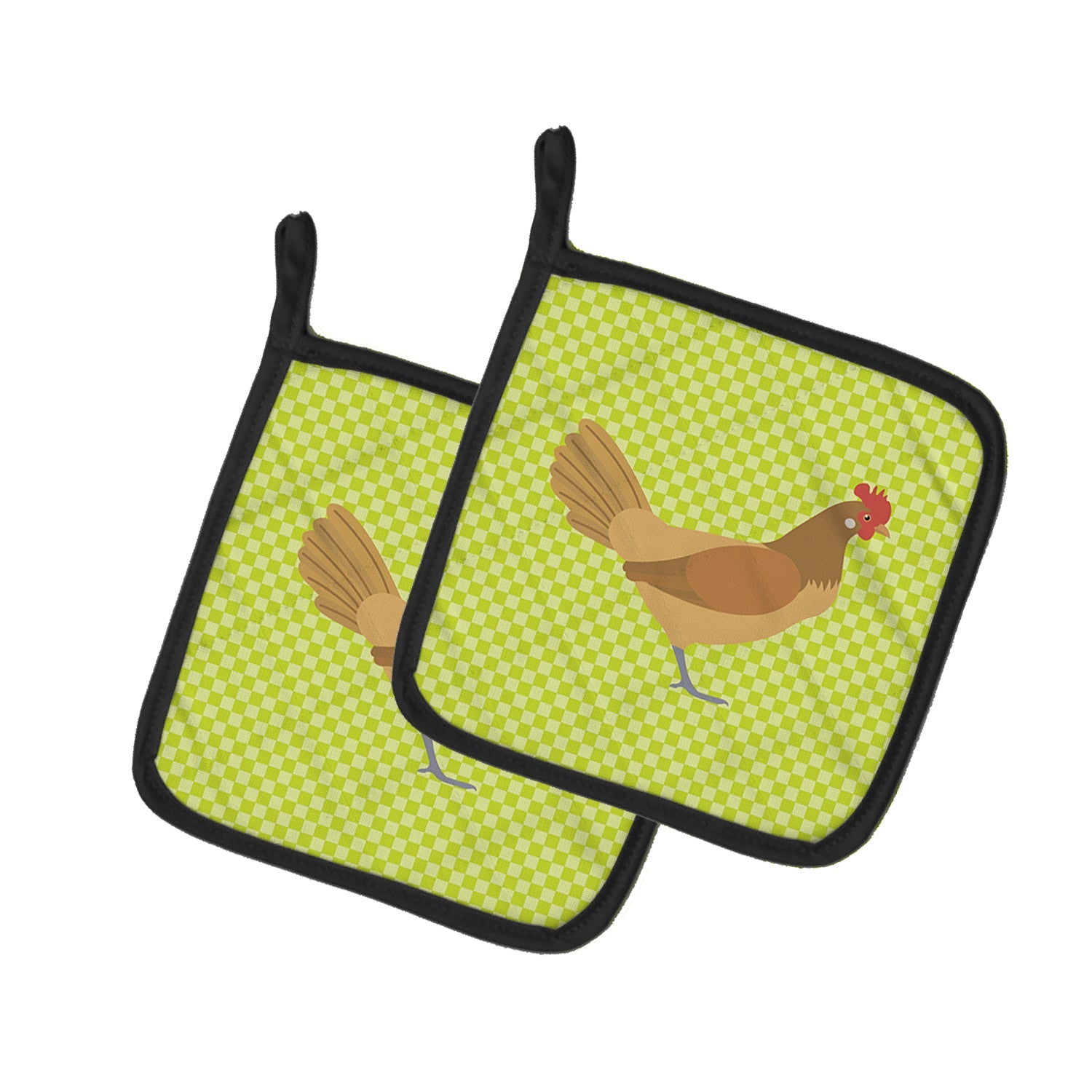 Frisian Friesian Chicken Green Pot Holder Set of 2 Heat Resistant Quilted Hot Pads 7.5 x 7.5 Inch, Insulated Kitchen Trivets for Cooking & Baking