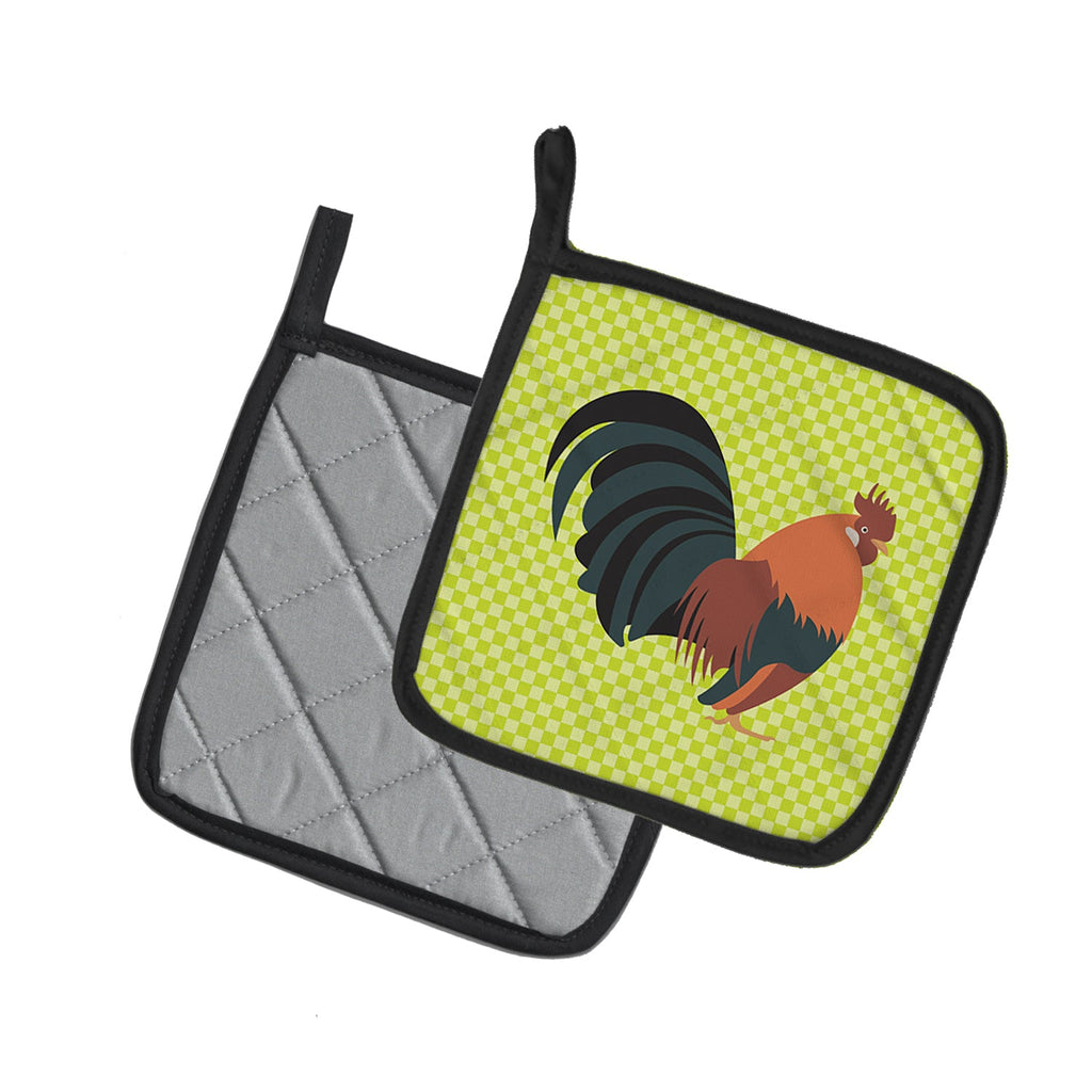 Dutch Bantam Chicken Green Pot Holder Set of 2 Heat Resistant Quilted Hot Pads 7.5 x 7.5 Inch, Insulated Kitchen Trivets for Cooking & Baking