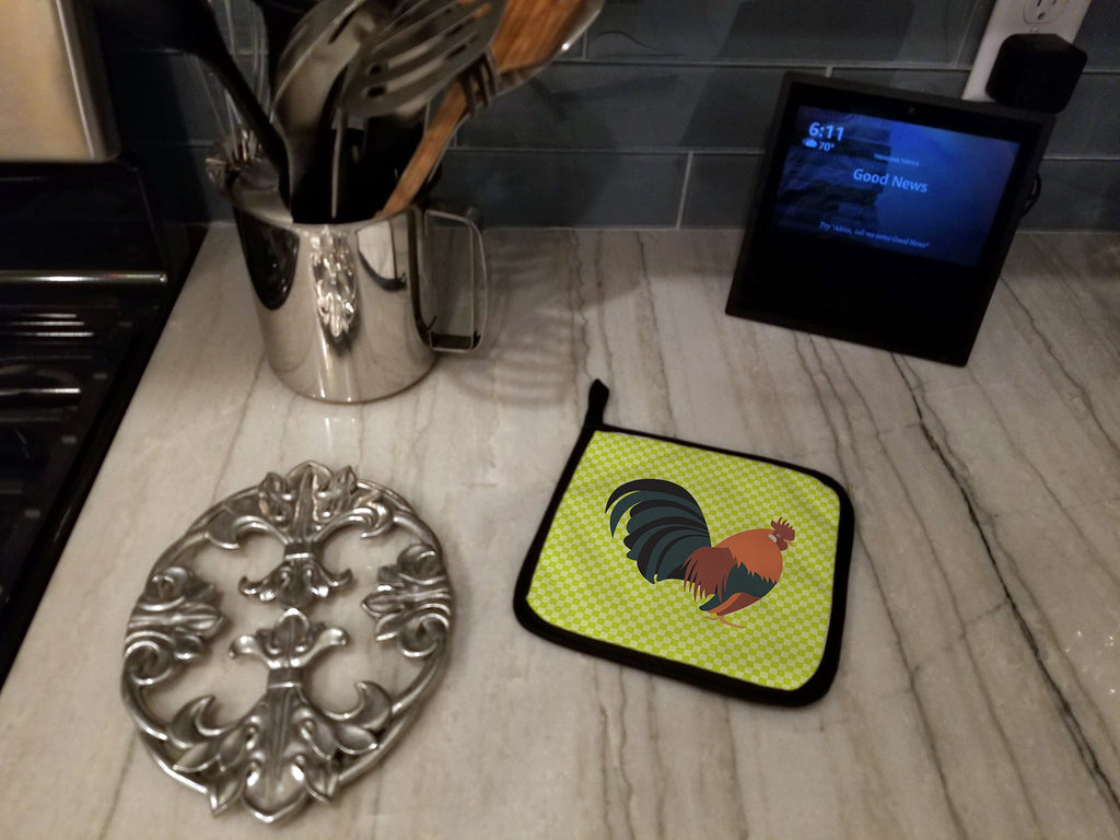 Dutch Bantam Chicken Green Pot Holder Set of 2 Heat Resistant Quilted Hot Pads 7.5 x 7.5 Inch, Insulated Kitchen Trivets for Cooking & Baking