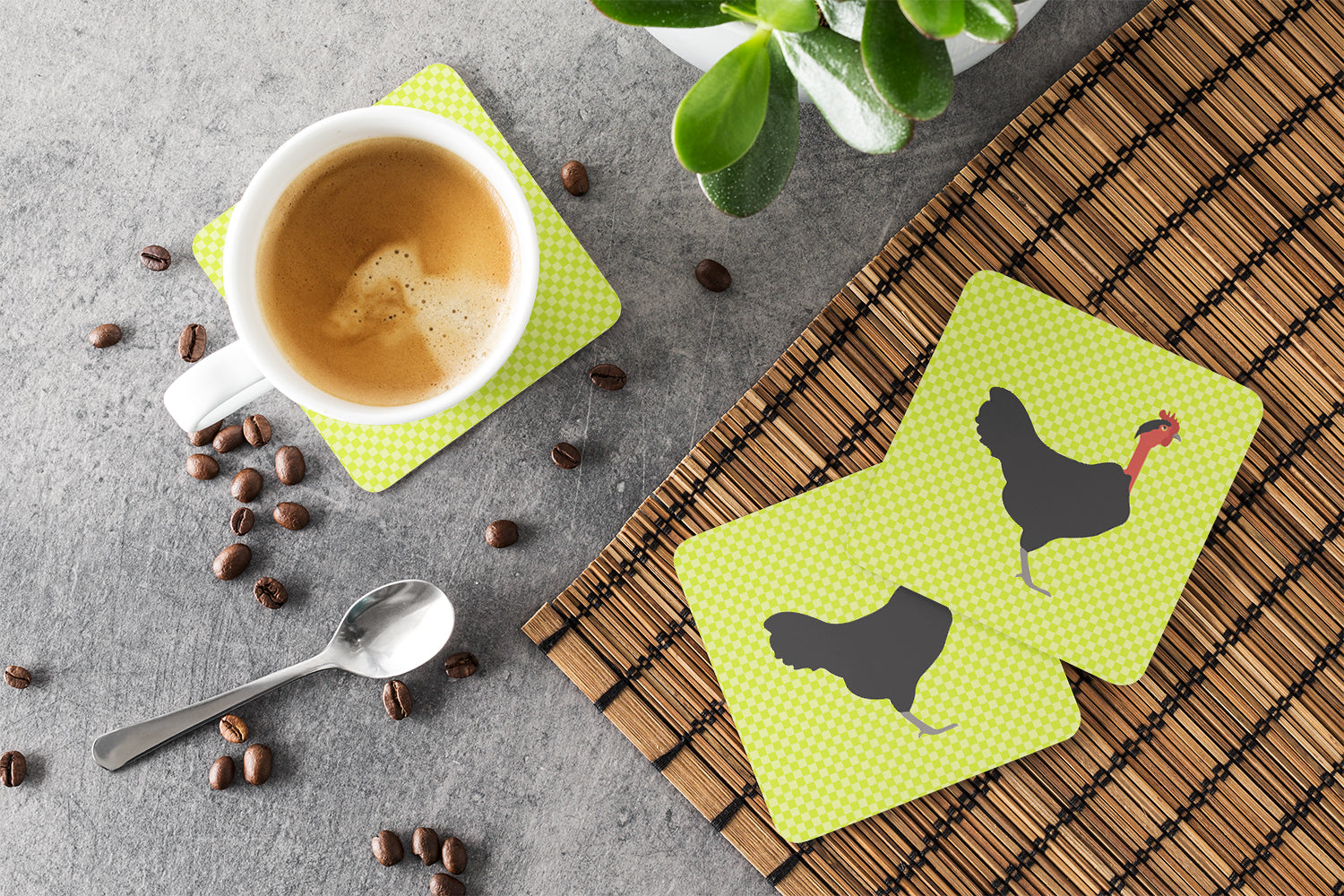Naked Neck Chicken Green Foam Coasters Set of 4 Cup Coasters for Indoor Outdoor, Tabletop Protection, Anti Slip, Mouse pad Material
