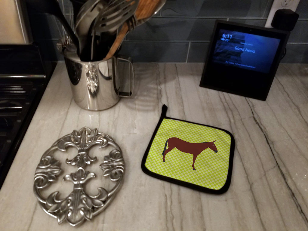 Hinny Horse Donkey Green Pot Holder Set of 2 Heat Resistant Quilted Hot Pads 7.5 x 7.5 Inch, Insulated Kitchen Trivets for Cooking & Baking