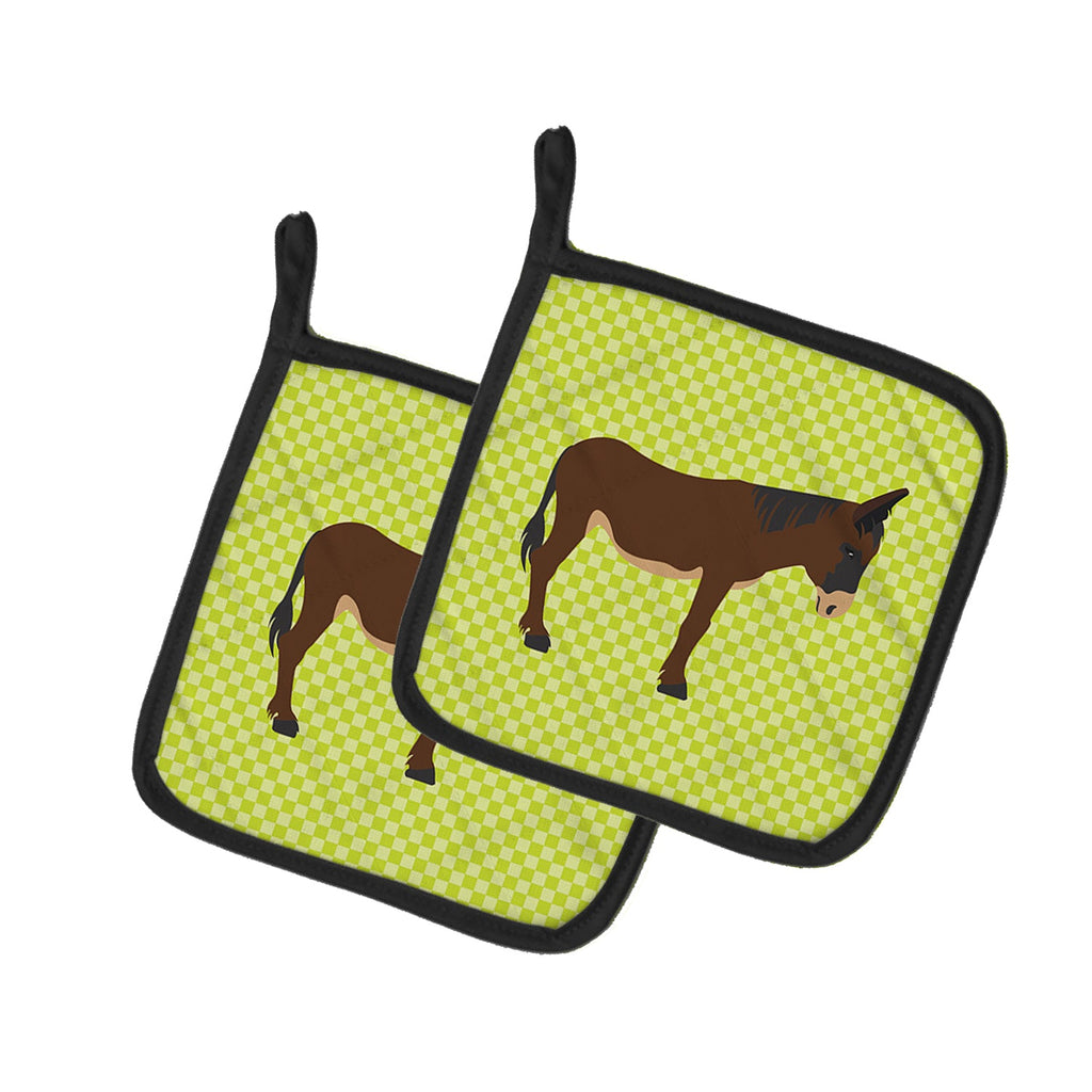 Zamorano-Leones Donkey Green Pot Holder Set of 2 Heat Resistant Quilted Hot Pads 7.5 x 7.5 Inch, Insulated Kitchen Trivets for Cooking & Baking