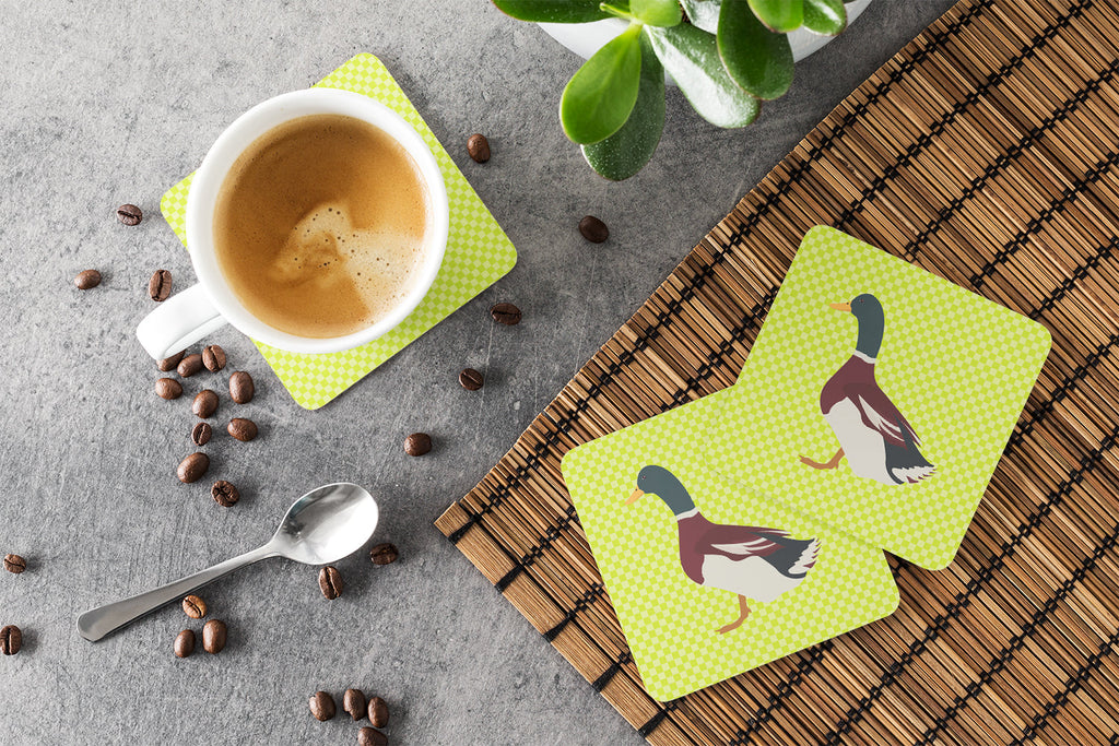 Rouen Duck Green Foam Coasters Set of 4 Cup Coasters for Indoor Outdoor, Tabletop Protection, Anti Slip, Mouse pad Material