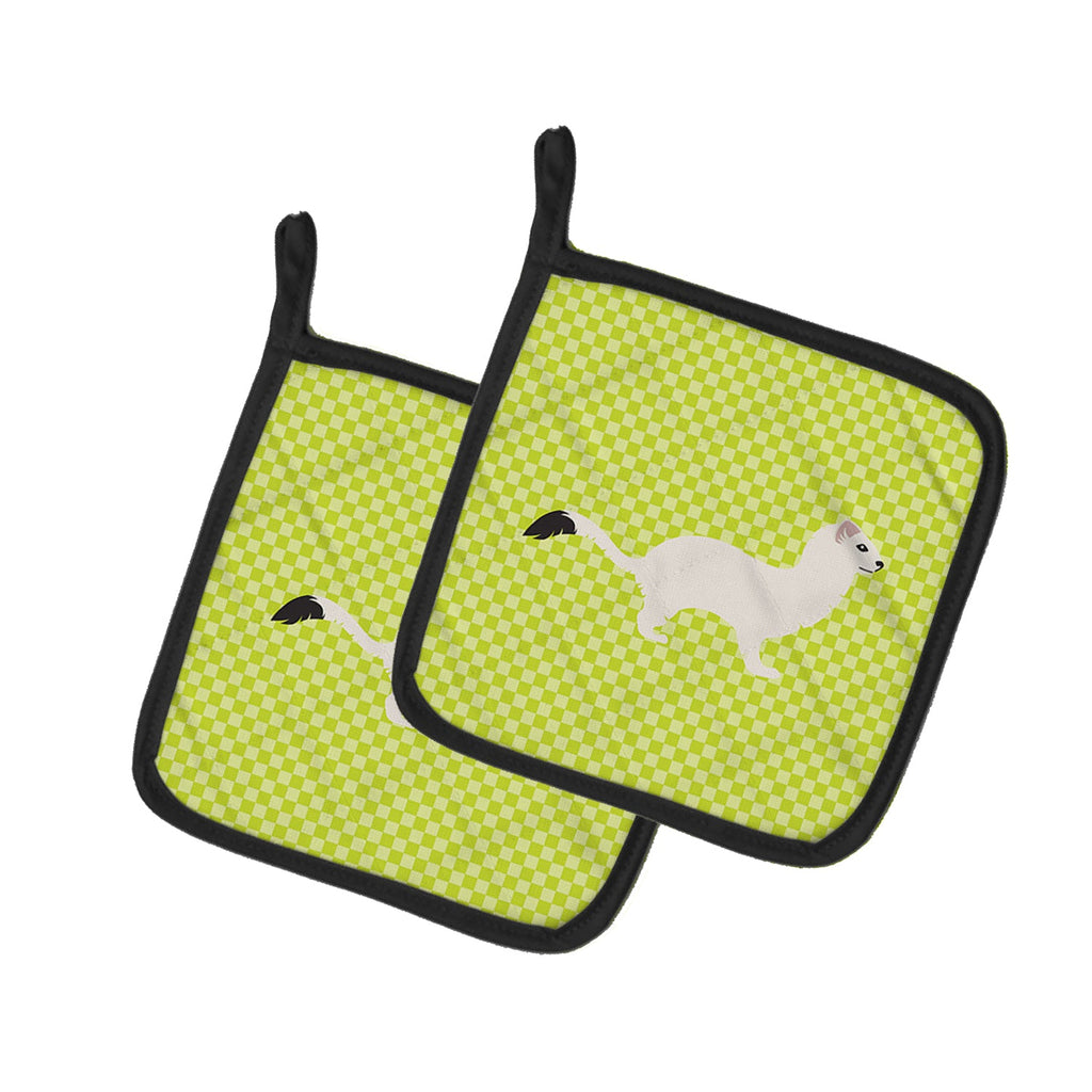 Stoat Short-tailed Weasel Green Pot Holder Set of 2 Heat Resistant Quilted Hot Pads 7.5 x 7.5 Inch, Insulated Kitchen Trivets for Cooking & Baking