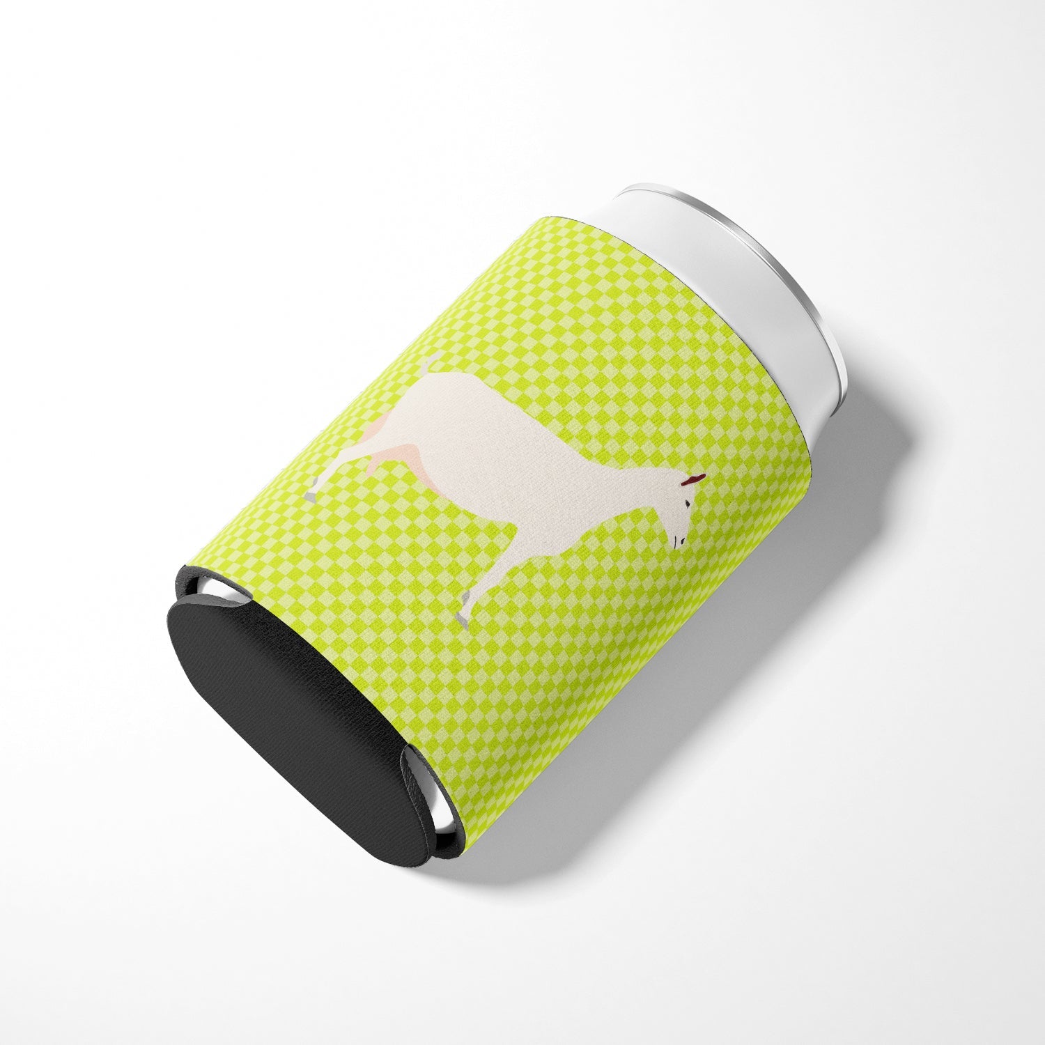 Saanen Goat Green Can or Bottle Hugger Cooler Sleeve for Standard 12 oz Cans, Insulated Foam Beer & Soda Can Hugger Reusable