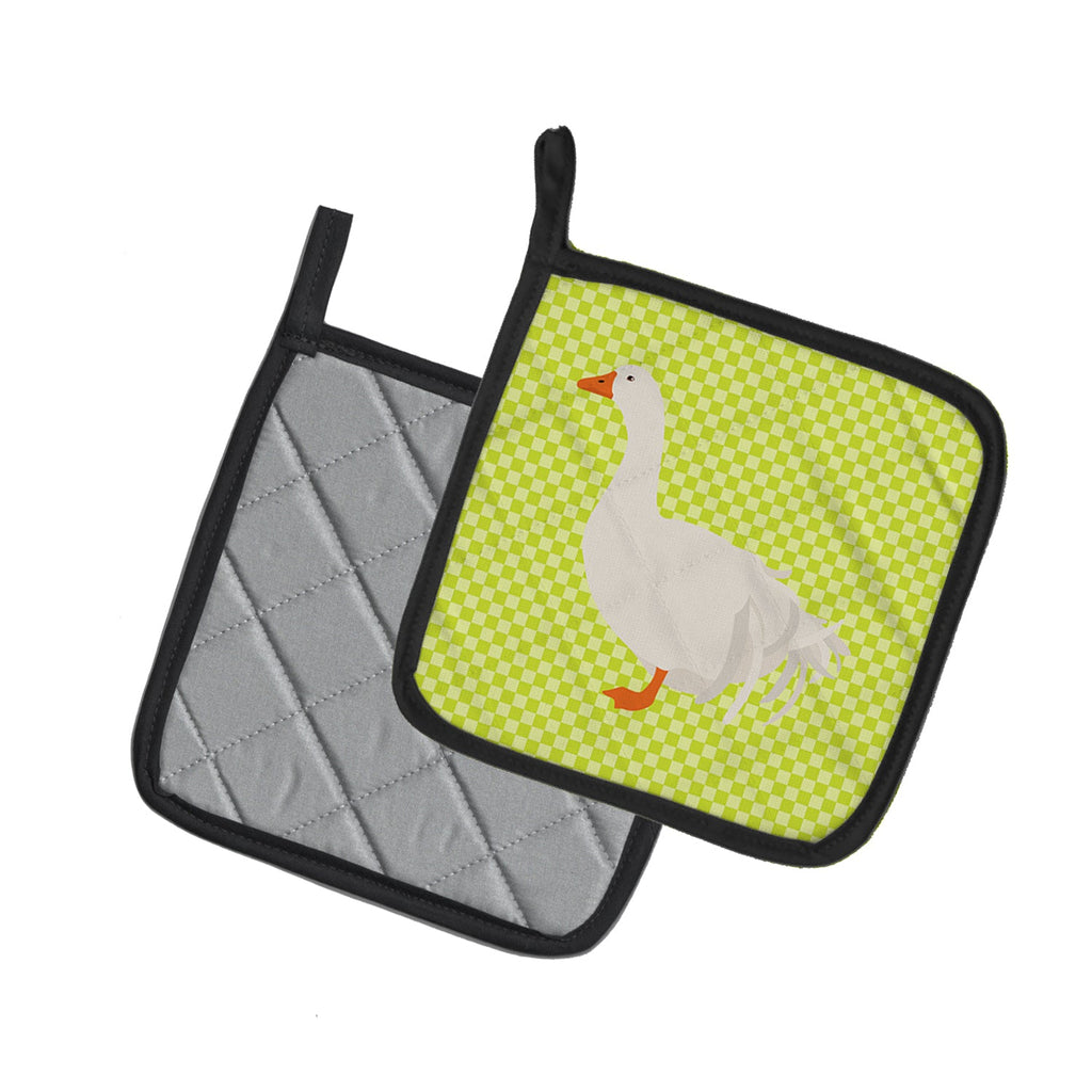 Sebastopol Goose Green Pot Holder Set of 2 Heat Resistant Quilted Hot Pads 7.5 x 7.5 Inch, Insulated Kitchen Trivets for Cooking & Baking