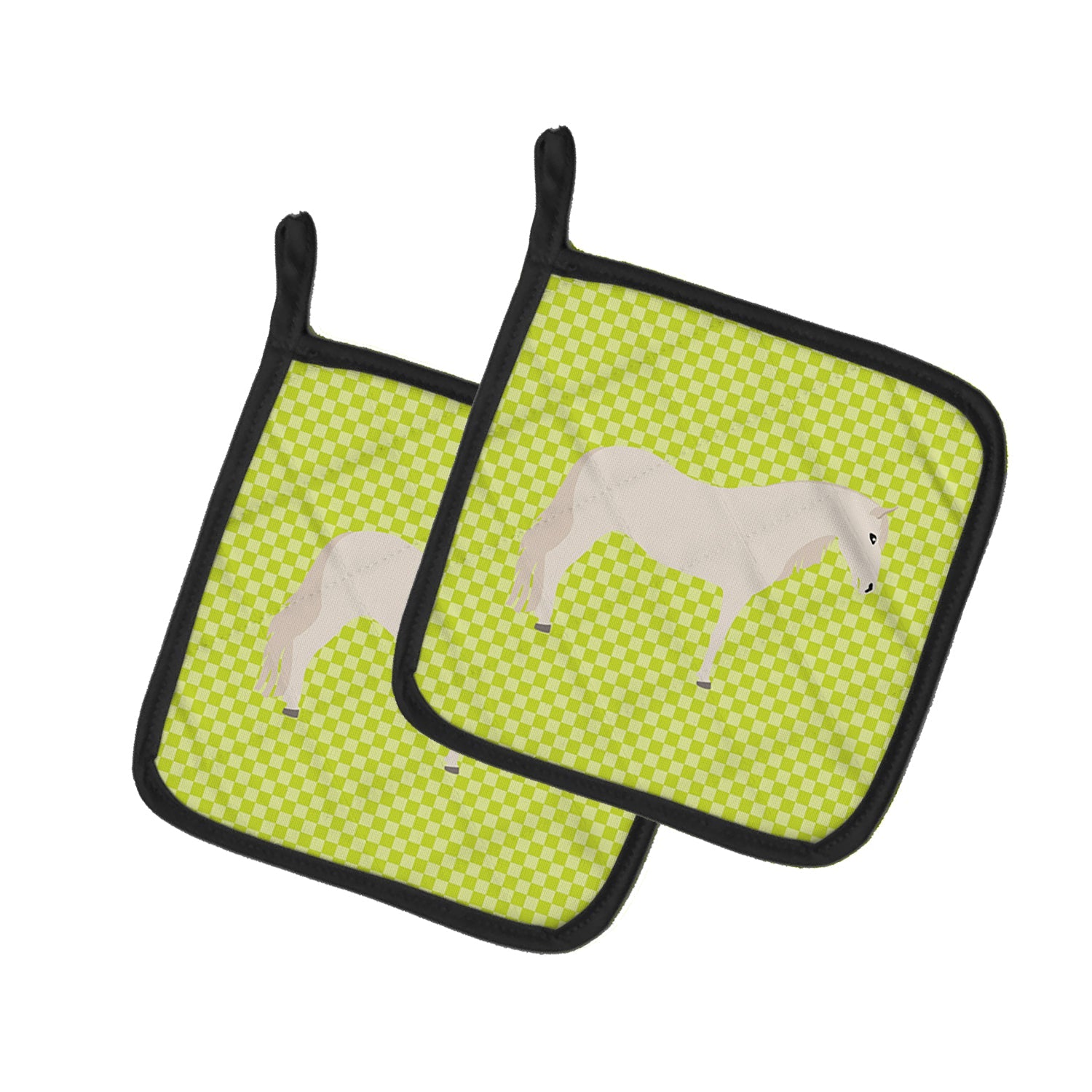Paso Fino Horse Green Pot Holder Set of 2 Heat Resistant Quilted Hot Pads 7.5 x 7.5 Inch, Insulated Kitchen Trivets for Cooking & Baking