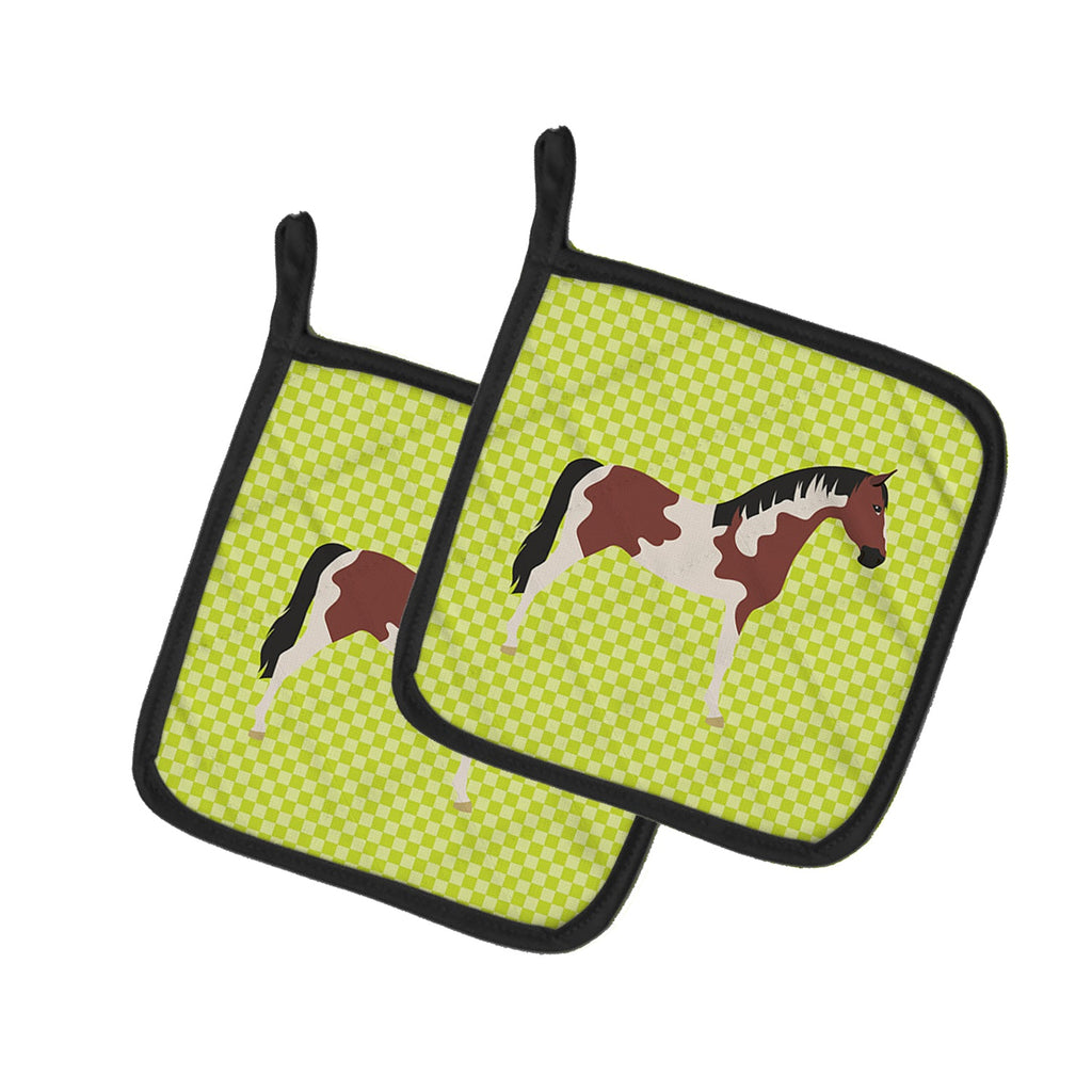 Pinto Horse Green Pot Holder Set of 2 Heat Resistant Quilted Hot Pads 7.5 x 7.5 Inch, Insulated Kitchen Trivets for Cooking & Baking