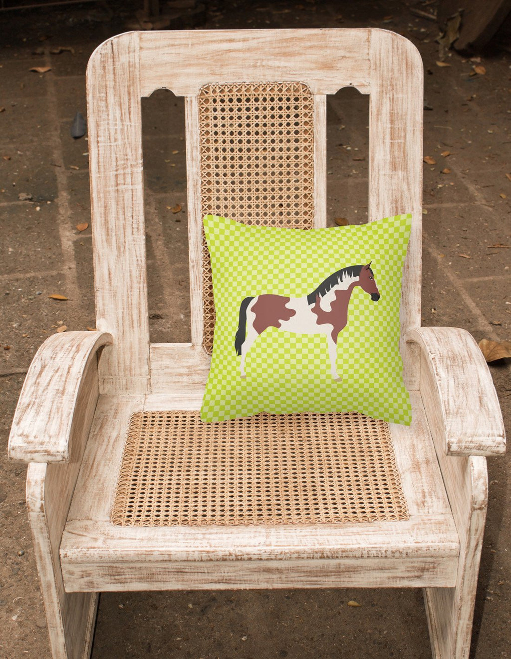 Pinto Horse Green Decorative Throw Pillow 18x18 Indoor Outdoor Accent Cushion, Fabric Cover with Insert for Sofa, Bed, Porch & Living Room