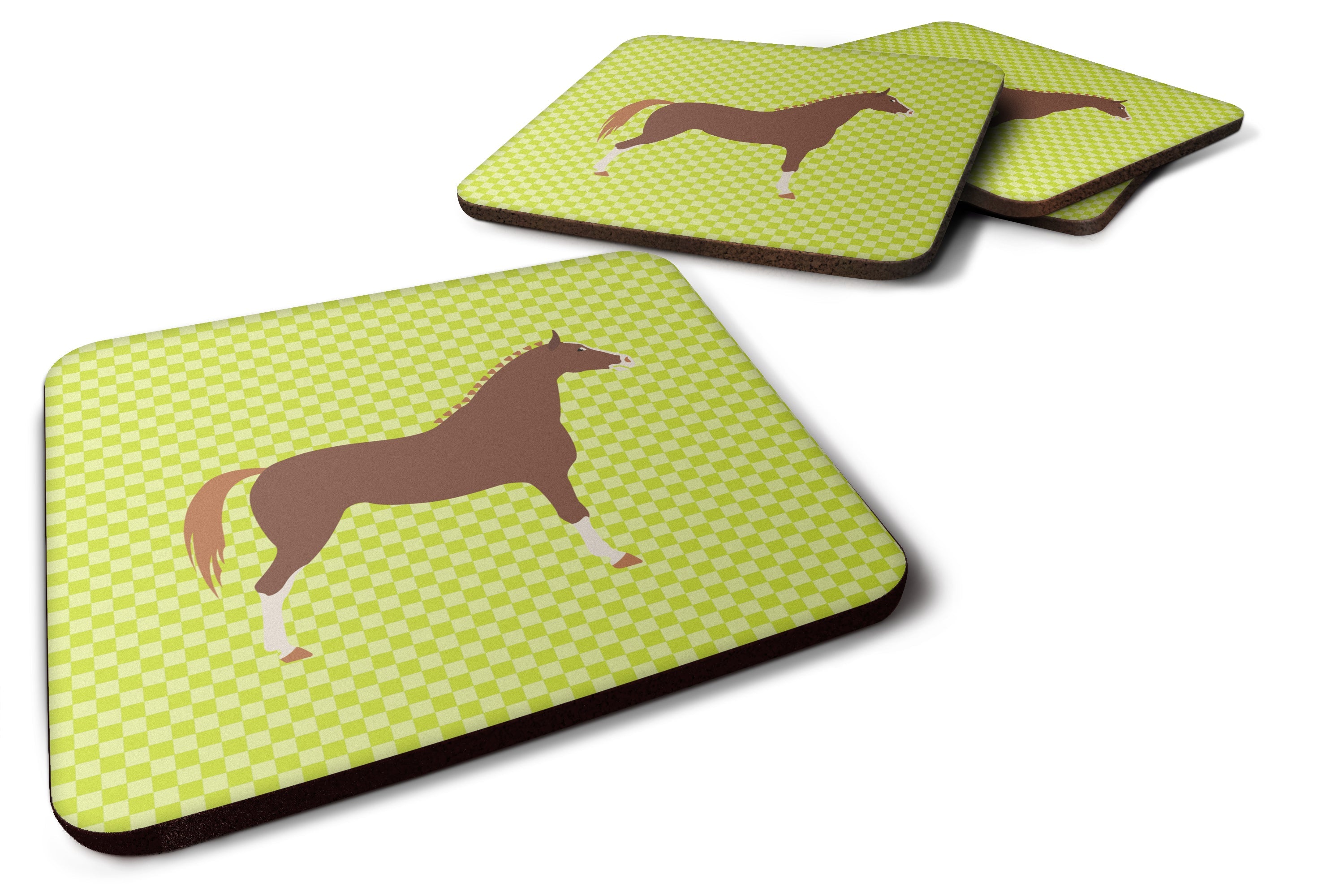 Hannoverian Horse Green Foam Coasters Set of 4 Cup Coasters for Indoor Outdoor, Tabletop Protection, Anti Slip, Mouse pad Material