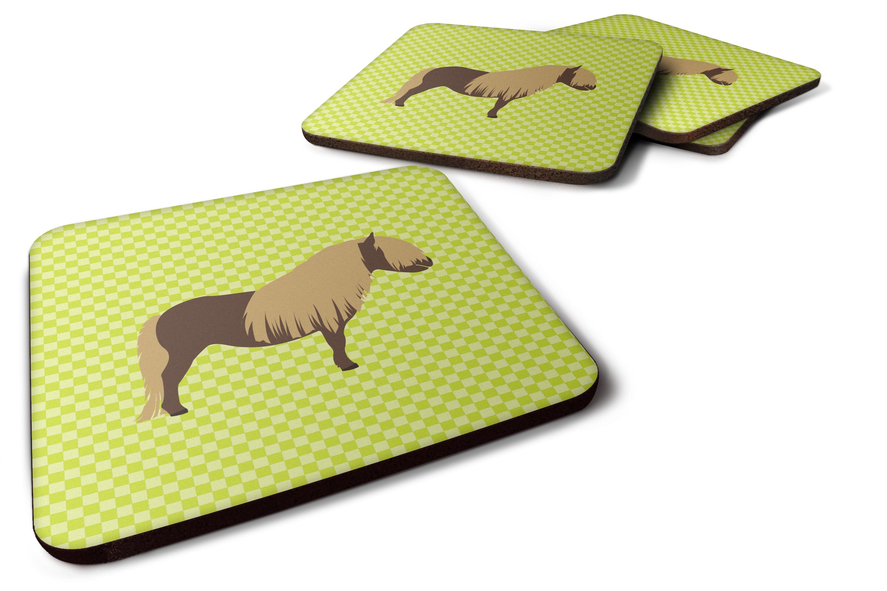 Shetland Pony Horse Green Foam Coasters Set of 4 Cup Coasters for Indoor Outdoor, Tabletop Protection, Anti Slip, Mouse pad Material
