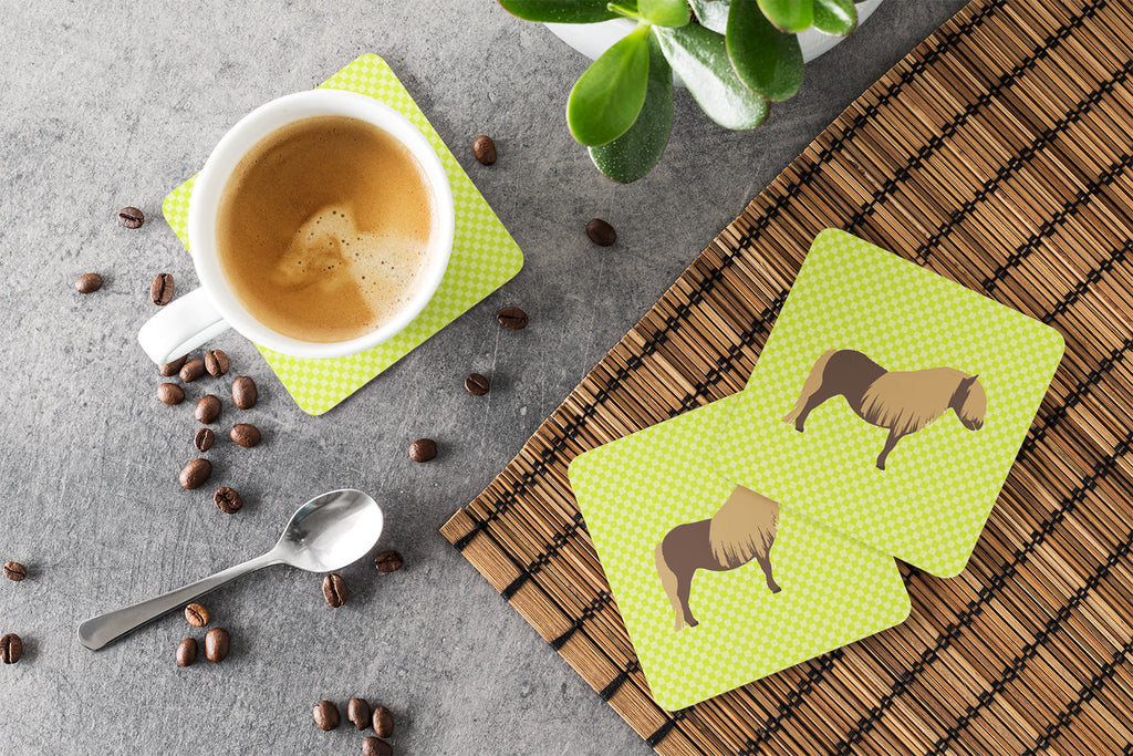 Shetland Pony Horse Green Foam Coasters Set of 4 Cup Coasters for Indoor Outdoor, Tabletop Protection, Anti Slip, Mouse pad Material