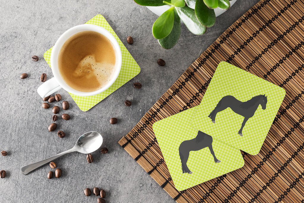 Friesian Horse Green Foam Coasters Set of 4 Cup Coasters for Indoor Outdoor, Tabletop Protection, Anti Slip, Mouse pad Material