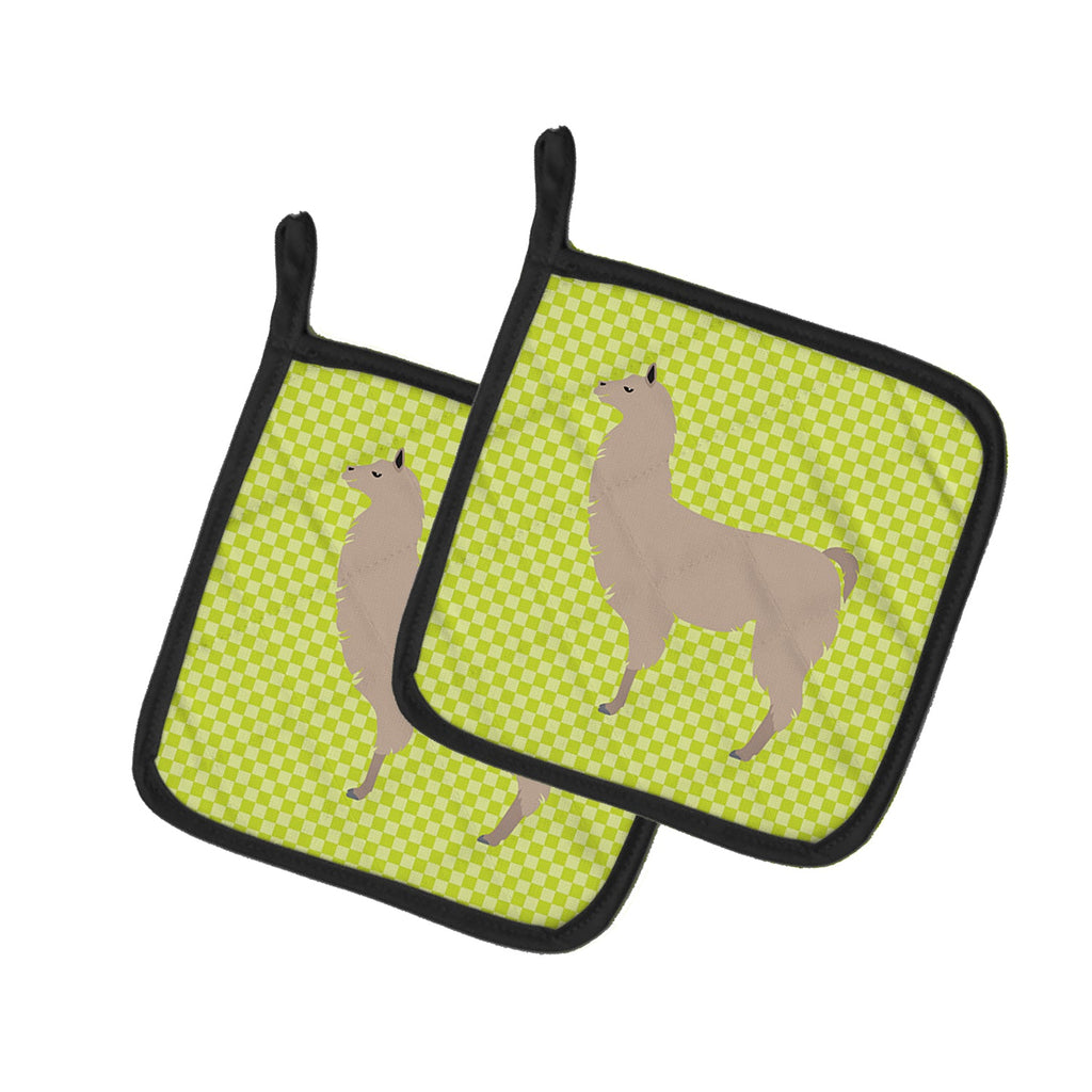 Llama Green Pot Holder Set of 2 Heat Resistant Quilted Hot Pads 7.5 x 7.5 Inch, Insulated Kitchen Trivets for Cooking & Baking
