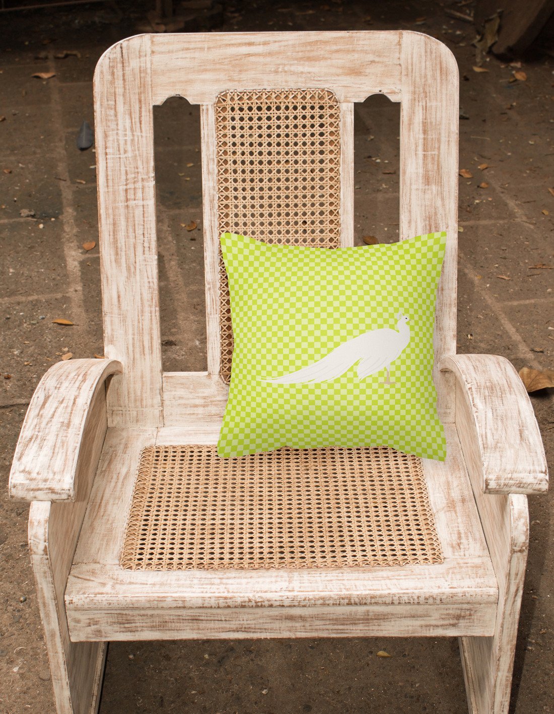 White Peacock Peafowl Green Decorative Throw Pillow 18x18 Indoor Outdoor Accent Cushion, Fabric Cover with Insert for Sofa, Bed, Porch & Living Room