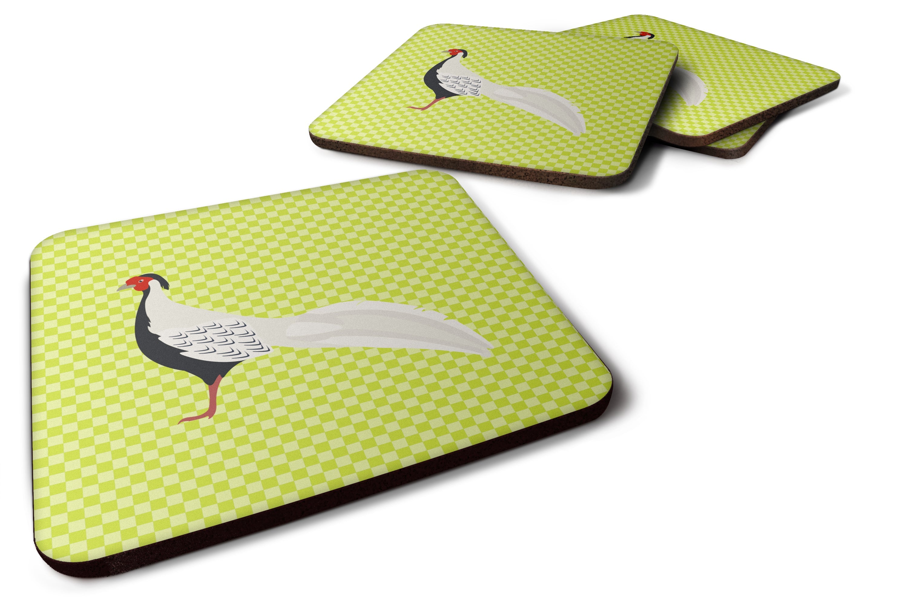 Silver Pheasant Green Foam Coasters Set of 4 Cup Coasters for Indoor Outdoor, Tabletop Protection, Anti Slip, Mouse pad Material