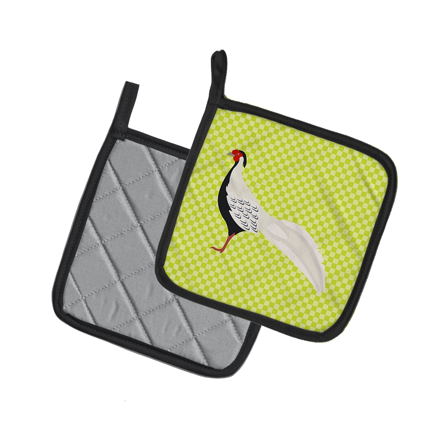Silver Pheasant Green Pot Holder Set of 2 Heat Resistant Quilted Hot Pads 7.5 x 7.5 Inch, Insulated Kitchen Trivets for Cooking & Baking