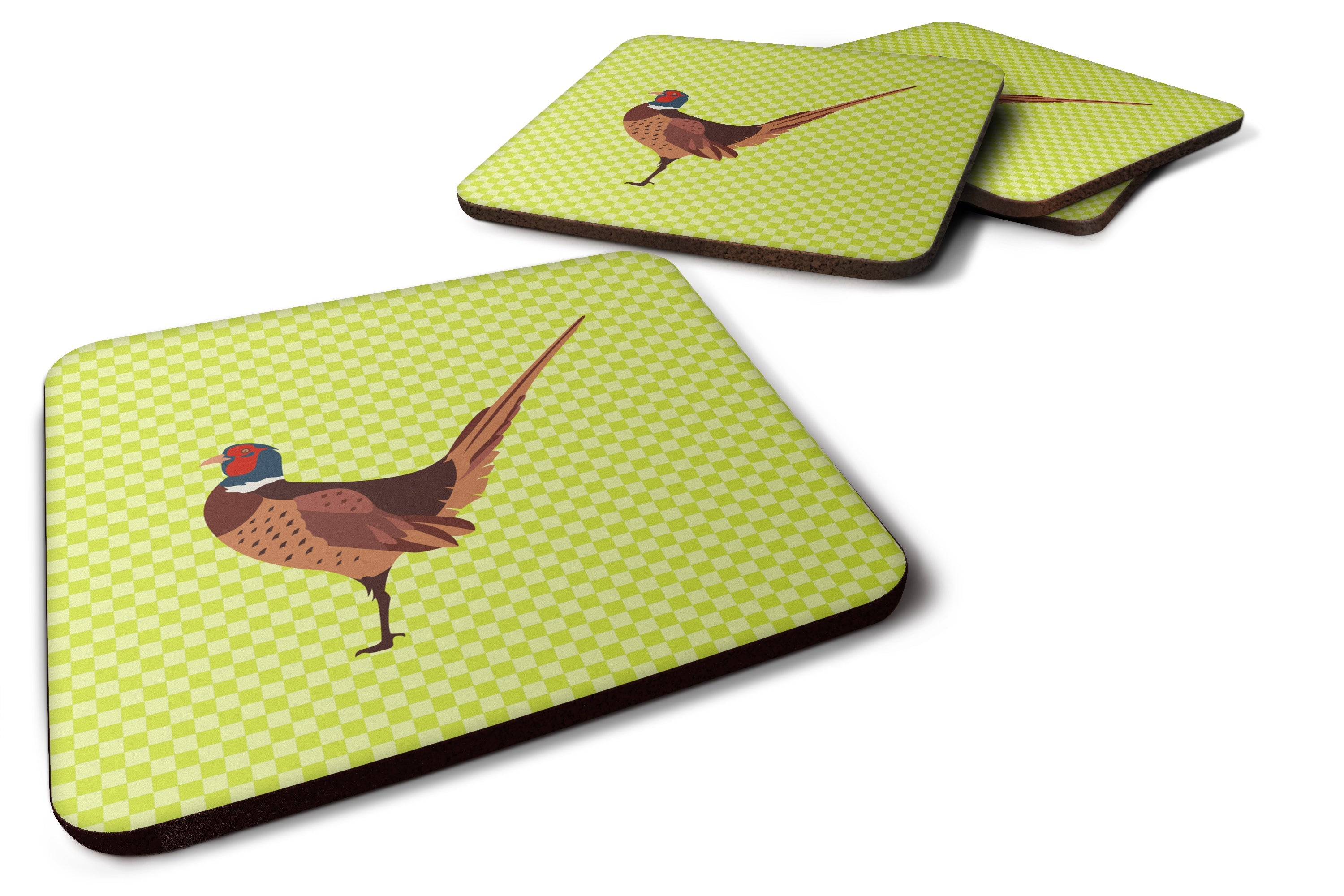 Ring-necked Common Pheasant Green Foam Coasters Set of 4 Cup Coasters for Indoor Outdoor, Tabletop Protection, Anti Slip, Mouse pad Material