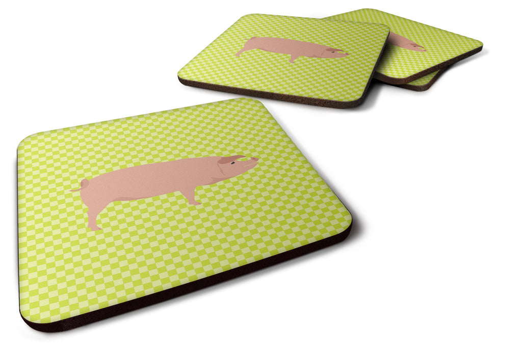 American Landrace Pig Green Foam Coasters Set of 4 Cup Coasters for Indoor Outdoor, Tabletop Protection, Anti Slip, Mouse pad Material