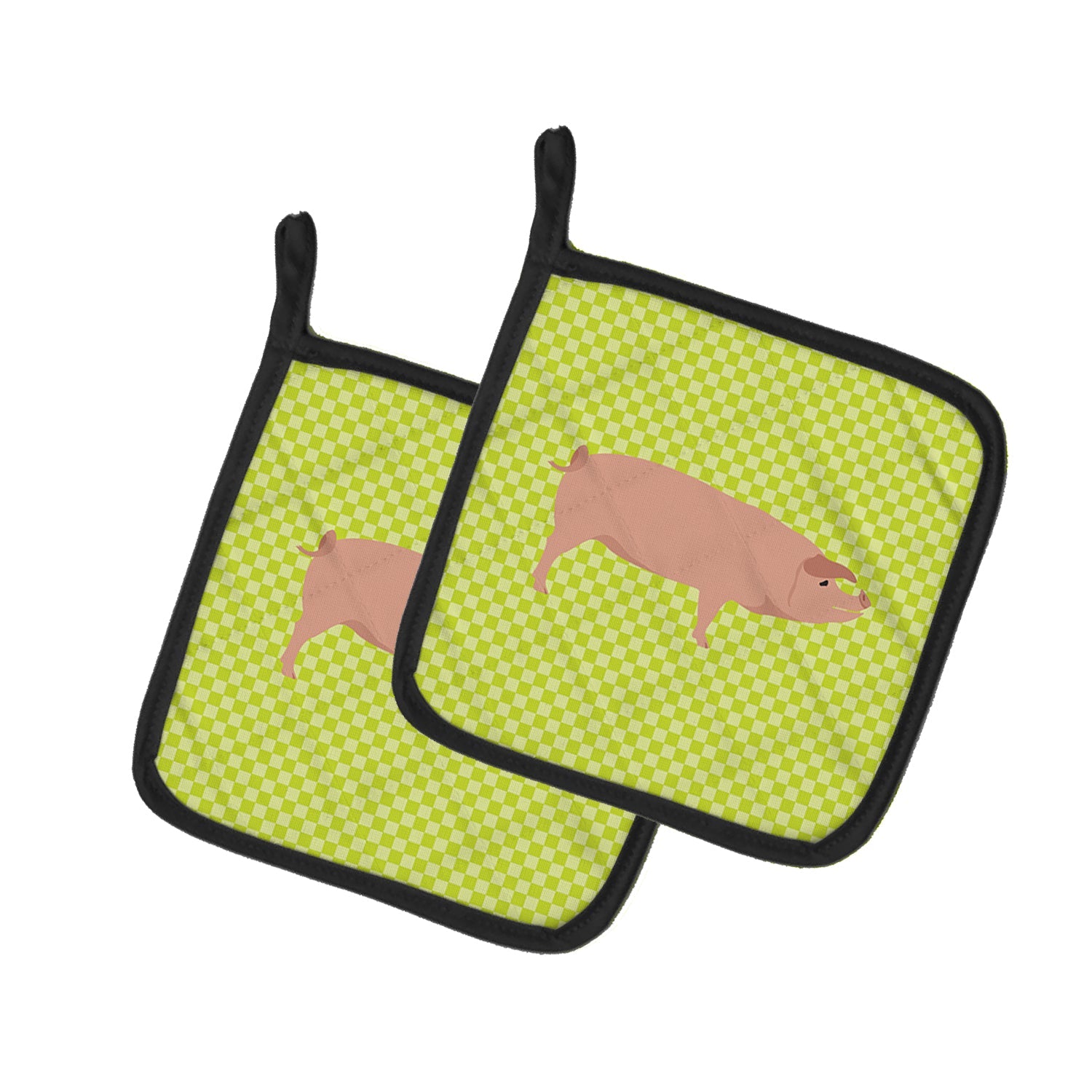 American Landrace Pig Green Pot Holder Set of 2 Heat Resistant Quilted Hot Pads 7.5 x 7.5 Inch, Insulated Kitchen Trivets for Cooking & Baking