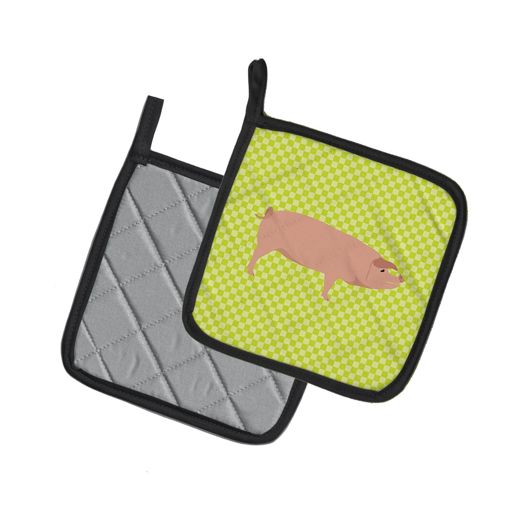 American Landrace Pig Green Pot Holder Set of 2 Heat Resistant Quilted Hot Pads 7.5 x 7.5 Inch, Insulated Kitchen Trivets for Cooking & Baking