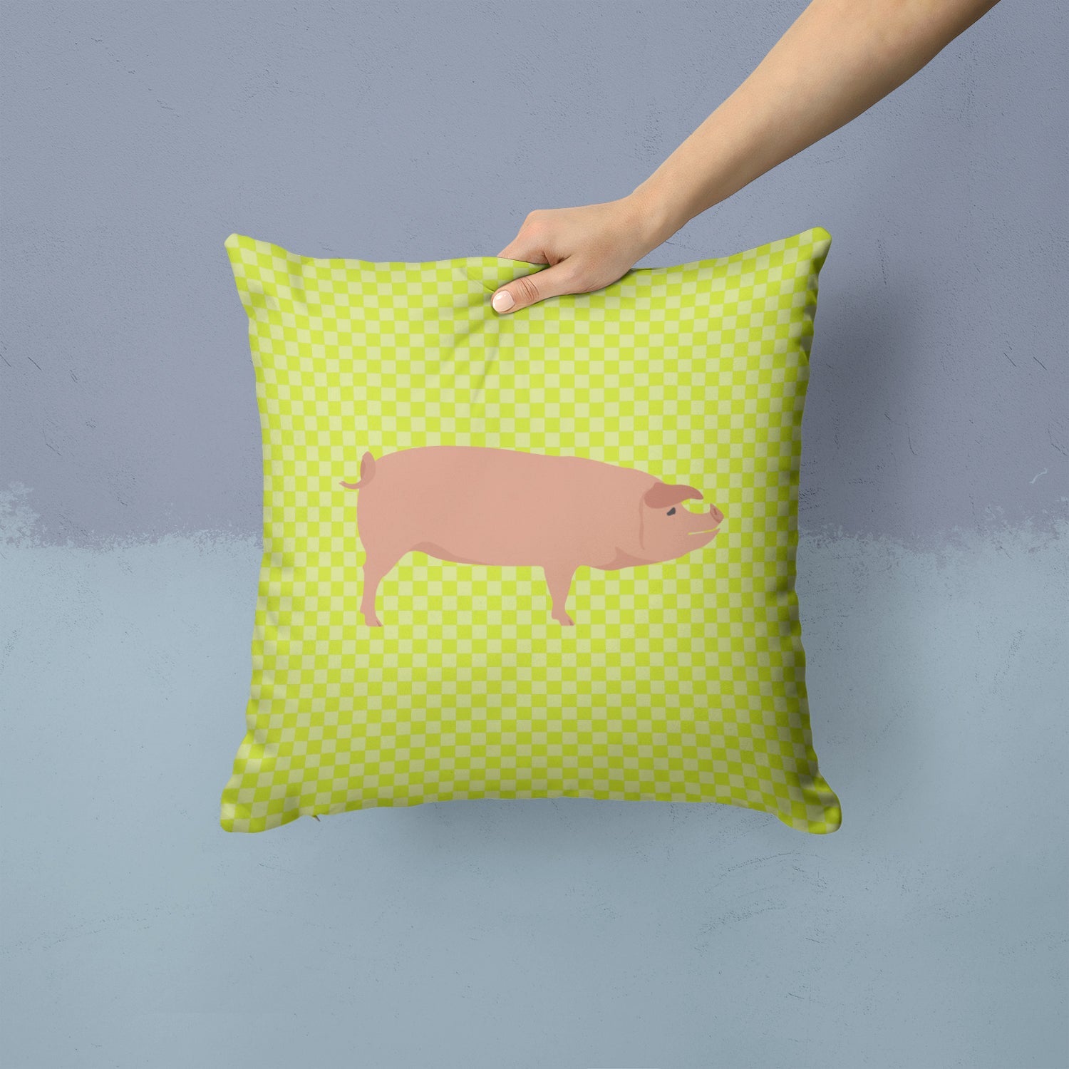 American Landrace Pig Green Decorative Throw Pillow 14x14 Indoor Outdoor Accent Cushion, Fabric Cover with Insert for Sofa, Bed, Porch & Living Room