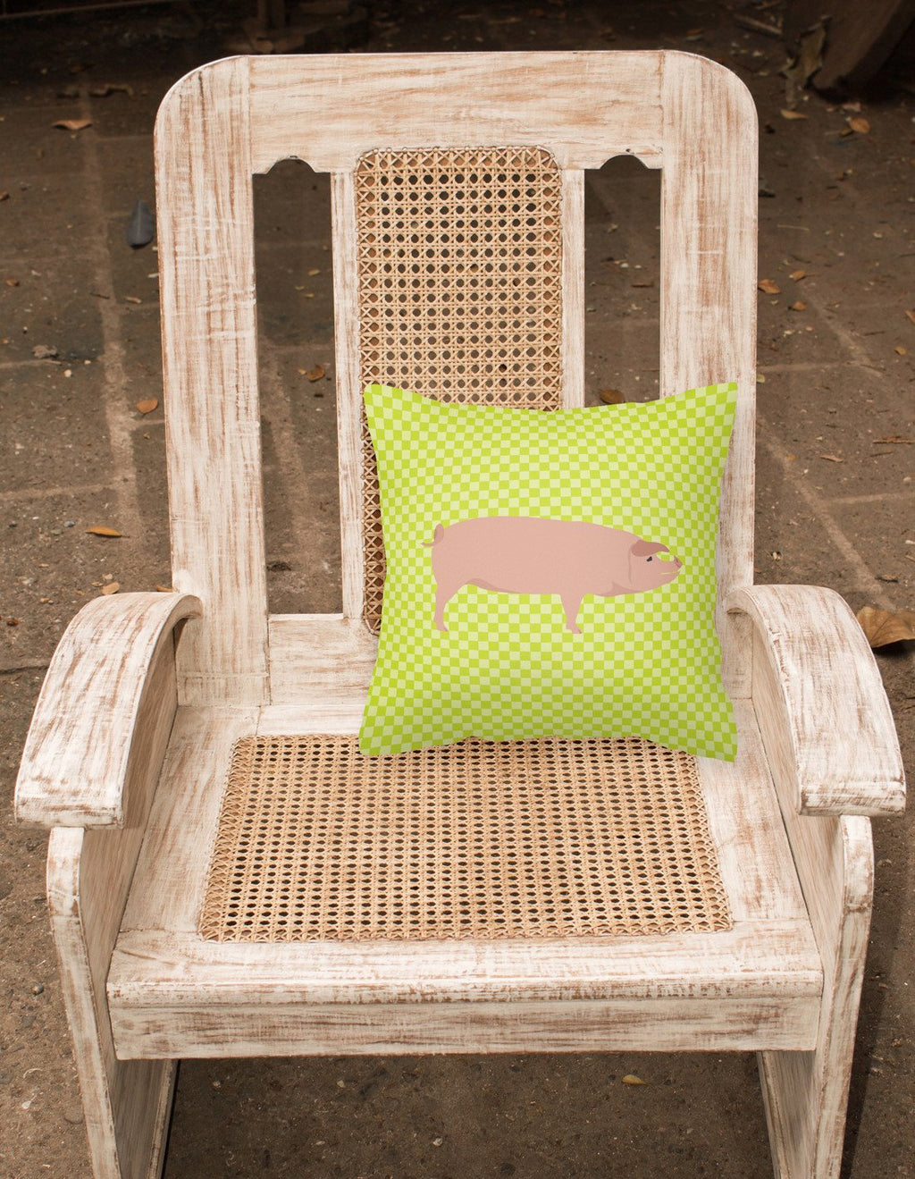 American Landrace Pig Green Decorative Throw Pillow 18x18 Indoor Outdoor Accent Cushion, Fabric Cover with Insert for Sofa, Bed, Porch & Living Room