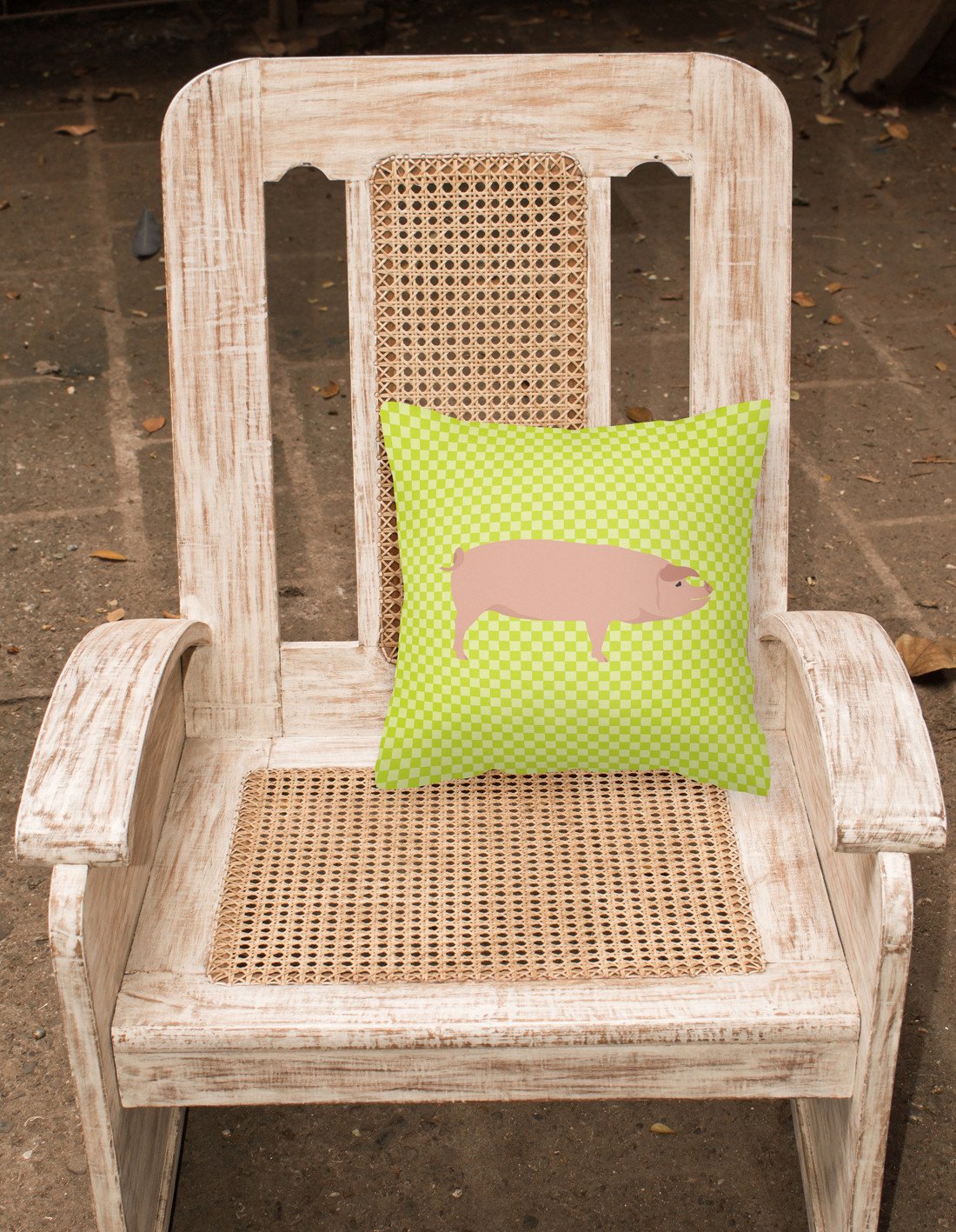 American Landrace Pig Green Decorative Throw Pillow 18x18 Indoor Outdoor Accent Cushion, Fabric Cover with Insert for Sofa, Bed, Porch & Living Room
