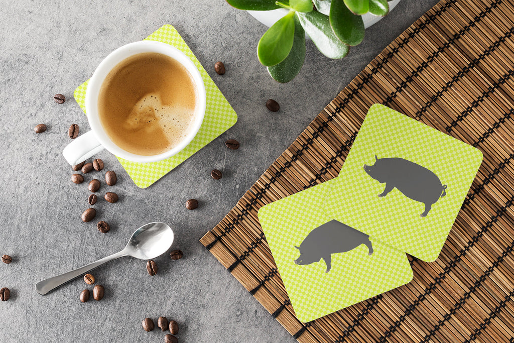 Berkshire Pig Green Foam Coasters Set of 4 Cup Coasters for Indoor Outdoor, Tabletop Protection, Anti Slip, Mouse pad Material