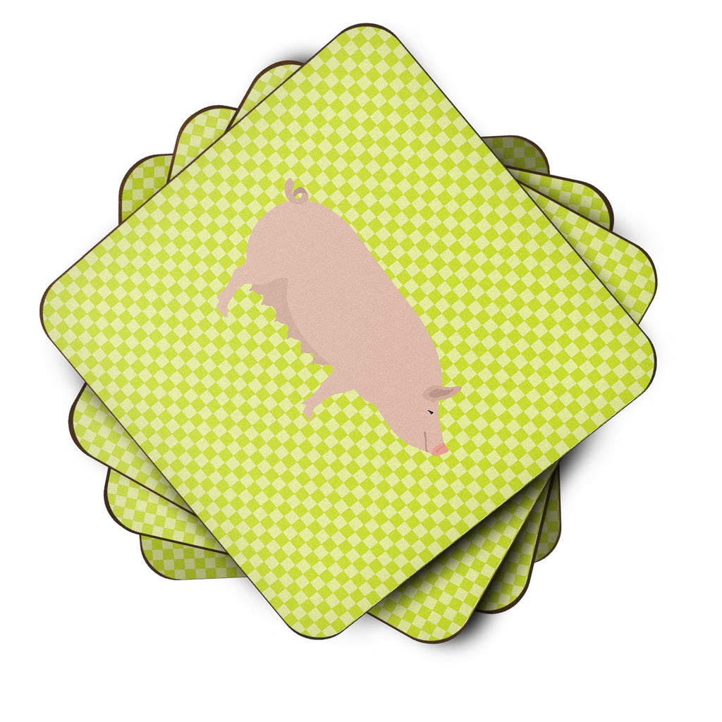 English Large White Pig Green Foam Coasters Set of 4 Cup Coasters for Indoor Outdoor, Tabletop Protection, Anti Slip, Mouse pad Material