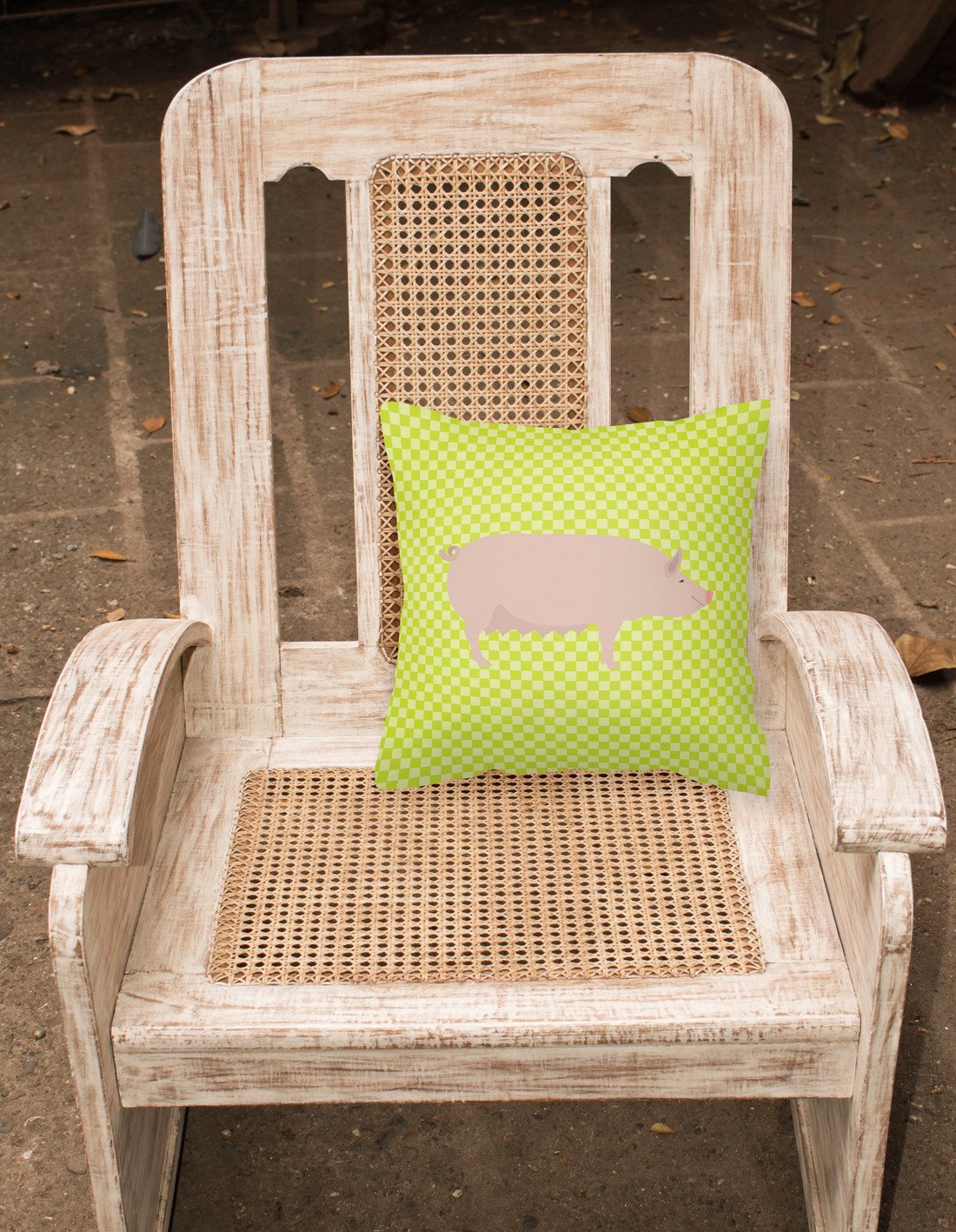 English Large White Pig Green Decorative Throw Pillow 18x18 Indoor Outdoor Accent Cushion, Fabric Cover with Insert for Sofa, Bed, Porch & Living Room