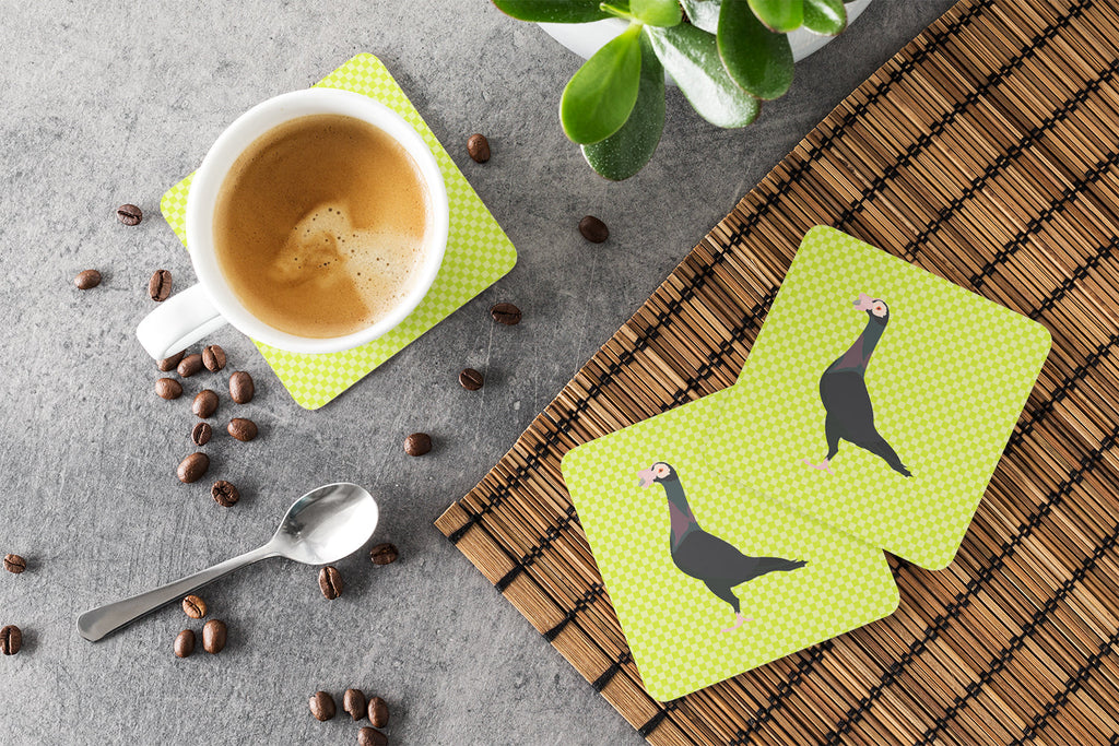 English Carrier Pigeon Green Foam Coasters Set of 4 Cup Coasters for Indoor Outdoor, Tabletop Protection, Anti Slip, Mouse pad Material