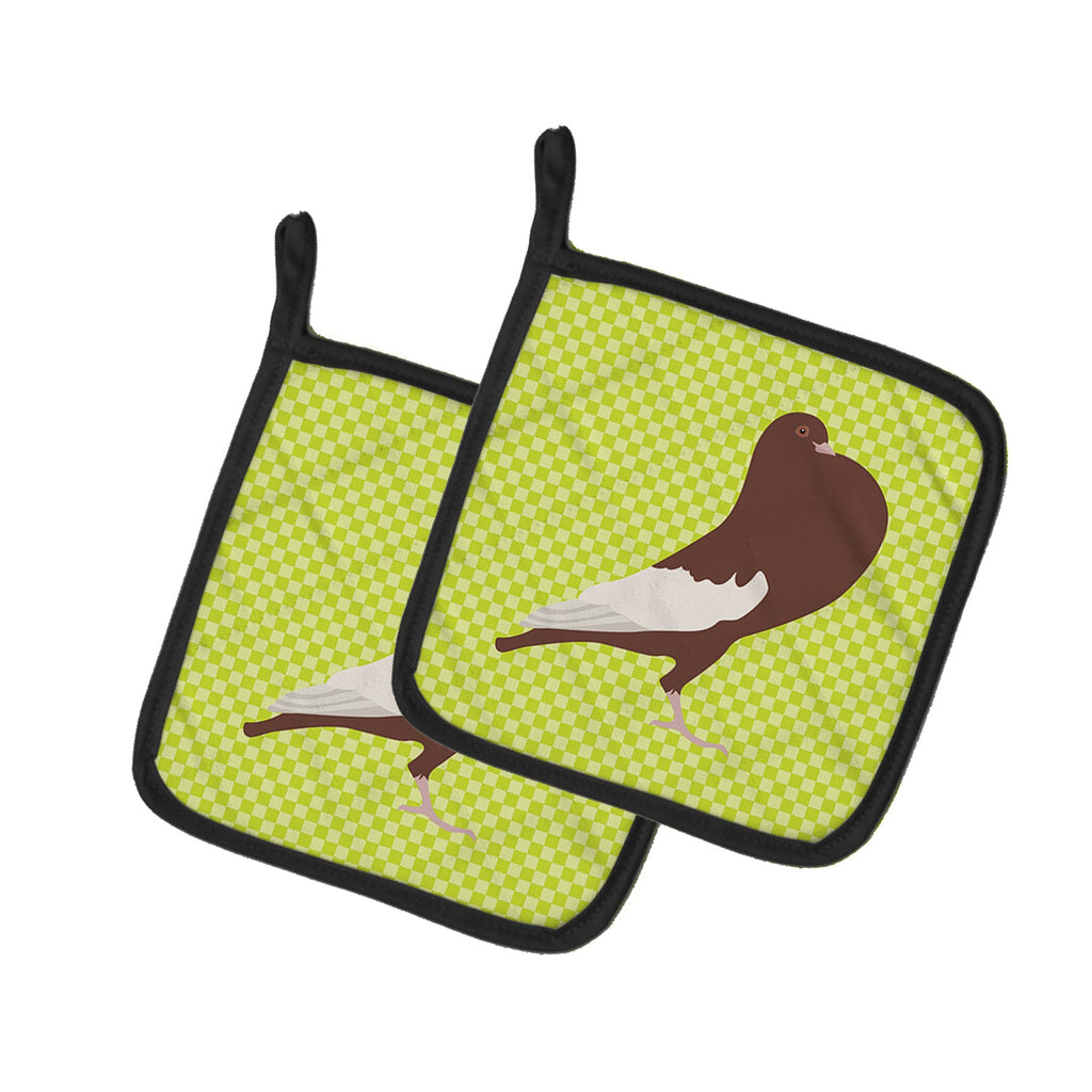 English Pouter Pigeon Green Pot Holder Set of 2 Heat Resistant Quilted Hot Pads 7.5 x 7.5 Inch, Insulated Kitchen Trivets for Cooking & Baking