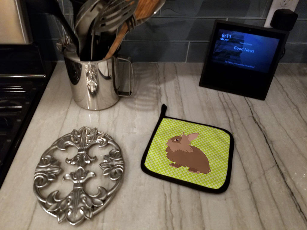Lionhead Rabbit Green Pot Holder Set of 2 Heat Resistant Quilted Hot Pads 7.5 x 7.5 Inch, Insulated Kitchen Trivets for Cooking & Baking
