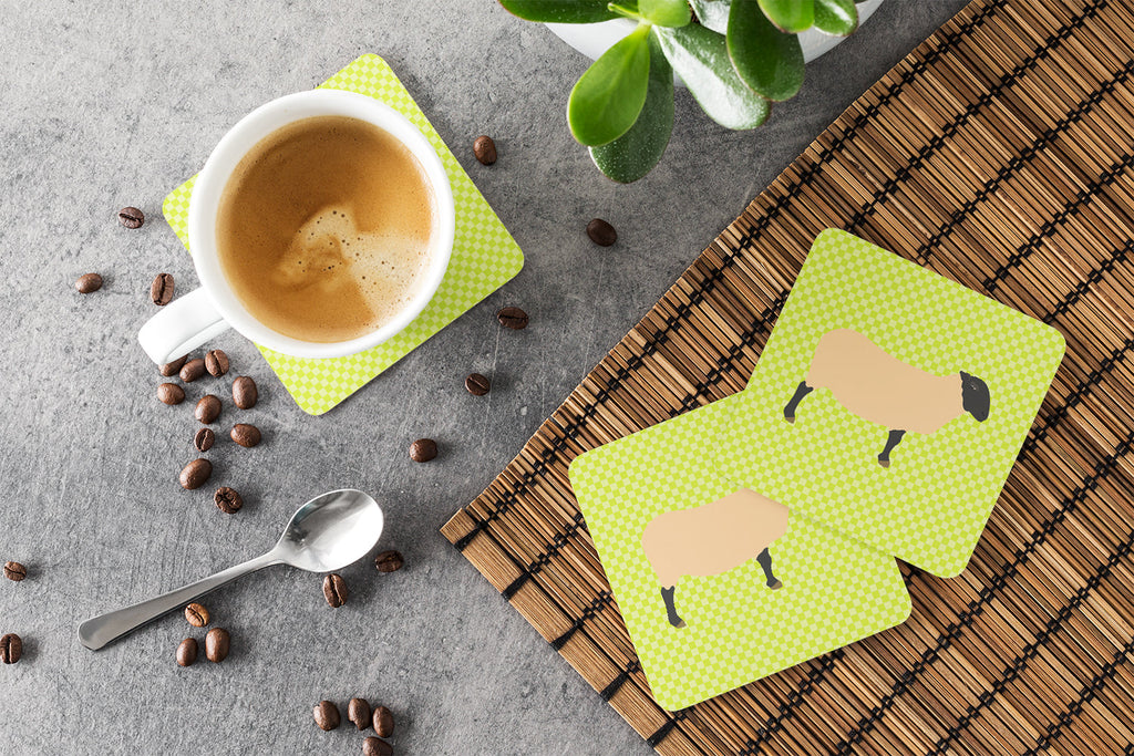 Suffolk Sheep Green Foam Coasters Set of 4 Cup Coasters for Indoor Outdoor, Tabletop Protection, Anti Slip, Mouse pad Material