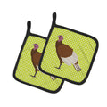 Bourbon Red Turkey Hen Green Pot Holder Set of 2 Heat Resistant Quilted Hot Pads 7.5 x 7.5 Inch, Insulated Kitchen Trivets for Cooking & Baking
