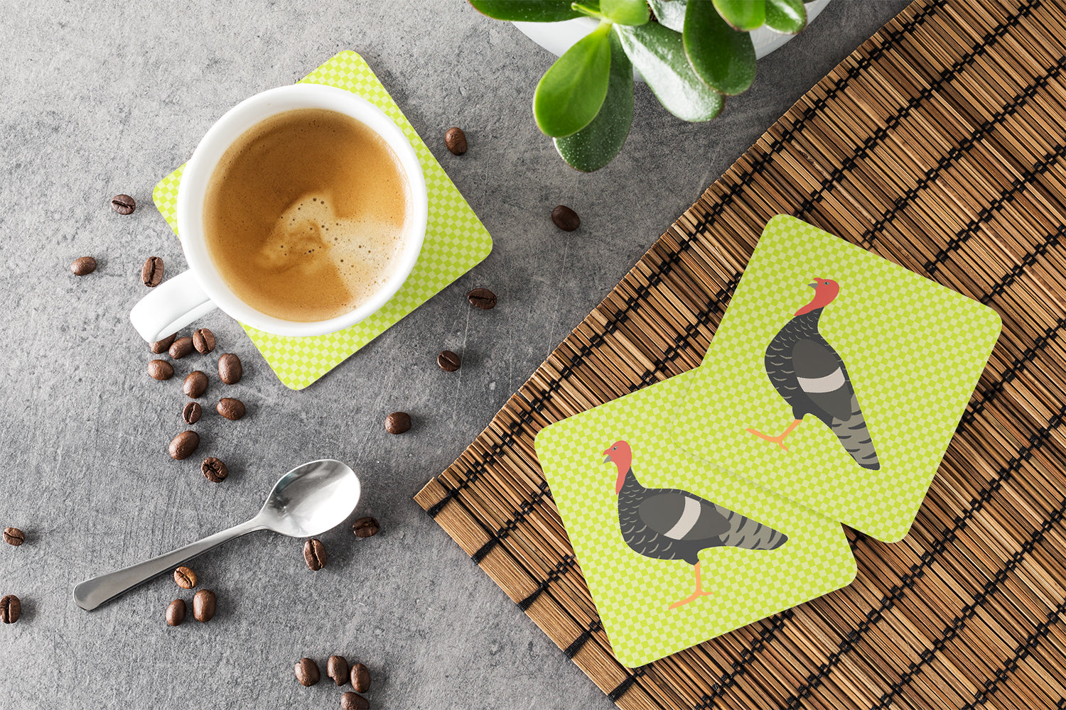 Marragansett Turkey Green Foam Coasters Set of 4 Cup Coasters for Indoor Outdoor, Tabletop Protection, Anti Slip, Mouse pad Material