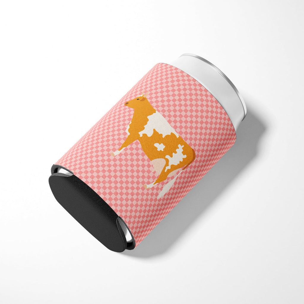 Guernsey Cow Pink Check Can or Bottle Hugger Cooler Sleeve for Standard 12 oz Cans, Insulated Foam Beer & Soda Can Hugger Reusable