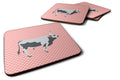 Hungarian Grey Steppe Cow Pink Check Foam Coasters Set of 4 Cup Coasters for Indoor Outdoor, Tabletop Protection, Anti Slip, Mouse pad Material