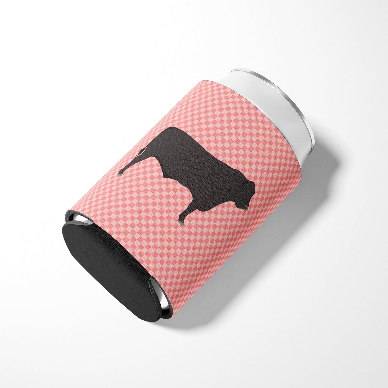 Black Angus Cow Pink Check Can or Bottle Hugger Cooler Sleeve for Standard 12 oz Cans, Insulated Foam Beer & Soda Can Hugger Reusable