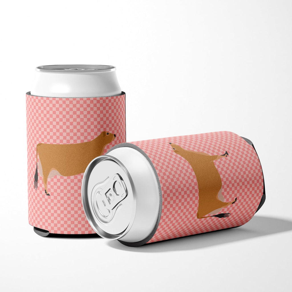 Jersey Cow Pink Check Can or Bottle Hugger Cooler Sleeve for Standard 12 oz Cans, Insulated Foam Beer & Soda Can Hugger Reusable