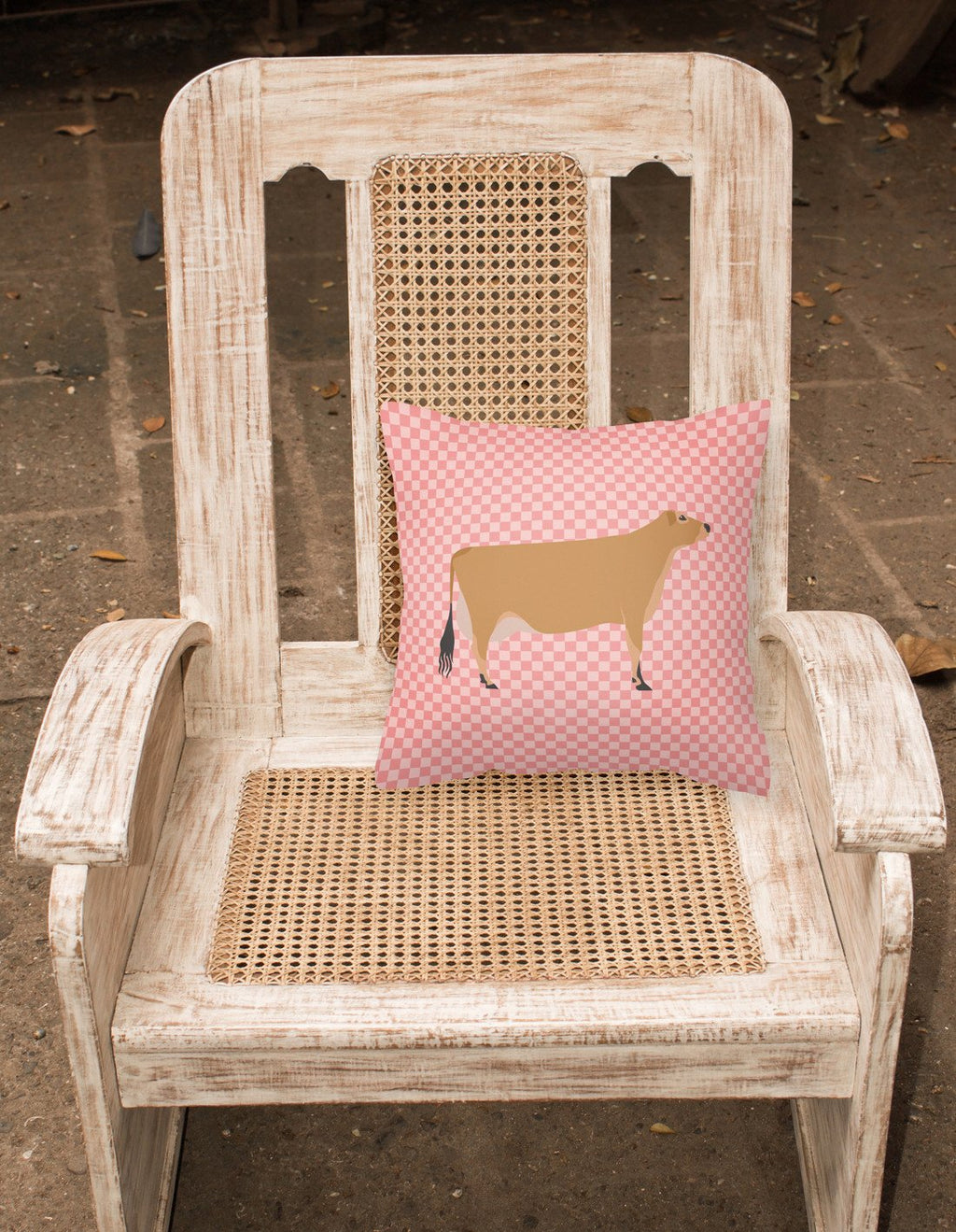 Jersey Cow Pink Check Decorative Throw Pillow 18x18 Indoor Outdoor Accent Cushion, Fabric Cover with Insert for Sofa, Bed, Porch & Living Room