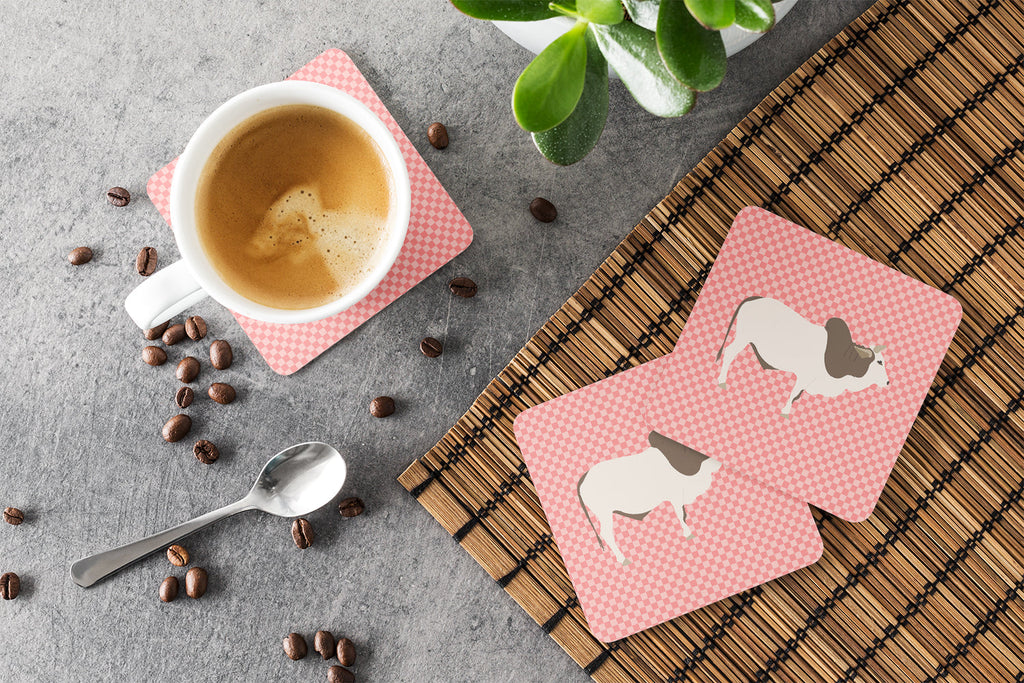 Malvi Cow Pink Check Foam Coasters Set of 4 Cup Coasters for Indoor Outdoor, Tabletop Protection, Anti Slip, Mouse pad Material
