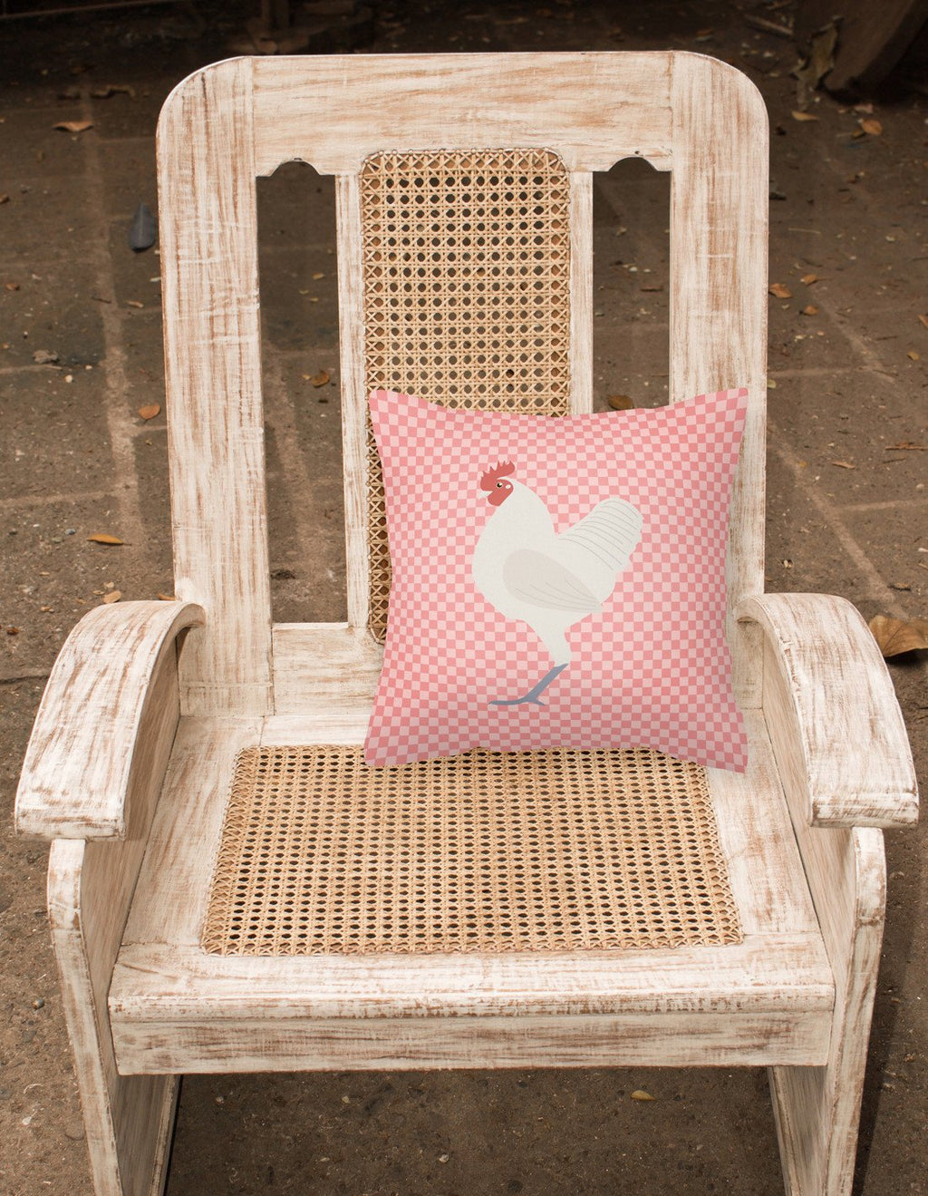 German Langshan Chicken Pink Check Decorative Throw Pillow 18x18 Indoor Outdoor Accent Cushion, Fabric Cover with Insert for Sofa, Bed, Porch & Living Room