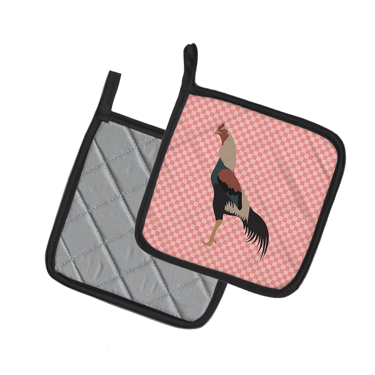 Kulang Chicken Pink Check Pot Holder Set of 2 Heat Resistant Quilted Hot Pads 7.5 x 7.5 Inch, Insulated Kitchen Trivets for Cooking & Baking