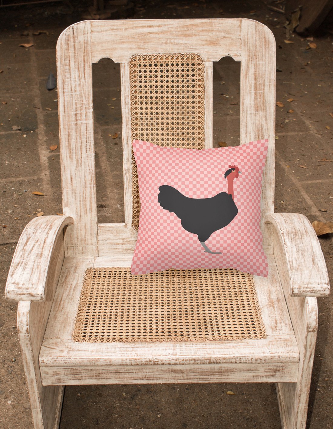 Naked Neck Chicken Pink Check Decorative Throw Pillow 18x18 Indoor Outdoor Accent Cushion, Fabric Cover with Insert for Sofa, Bed, Porch & Living Room