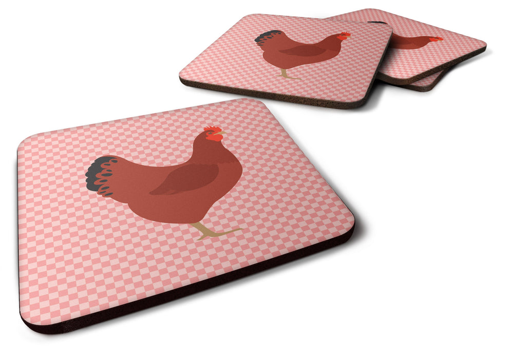 New Hampshire Red Chicken Pink Check Foam Coasters Set of 4 Cup Coasters for Indoor Outdoor, Tabletop Protection, Anti Slip, Mouse pad Material