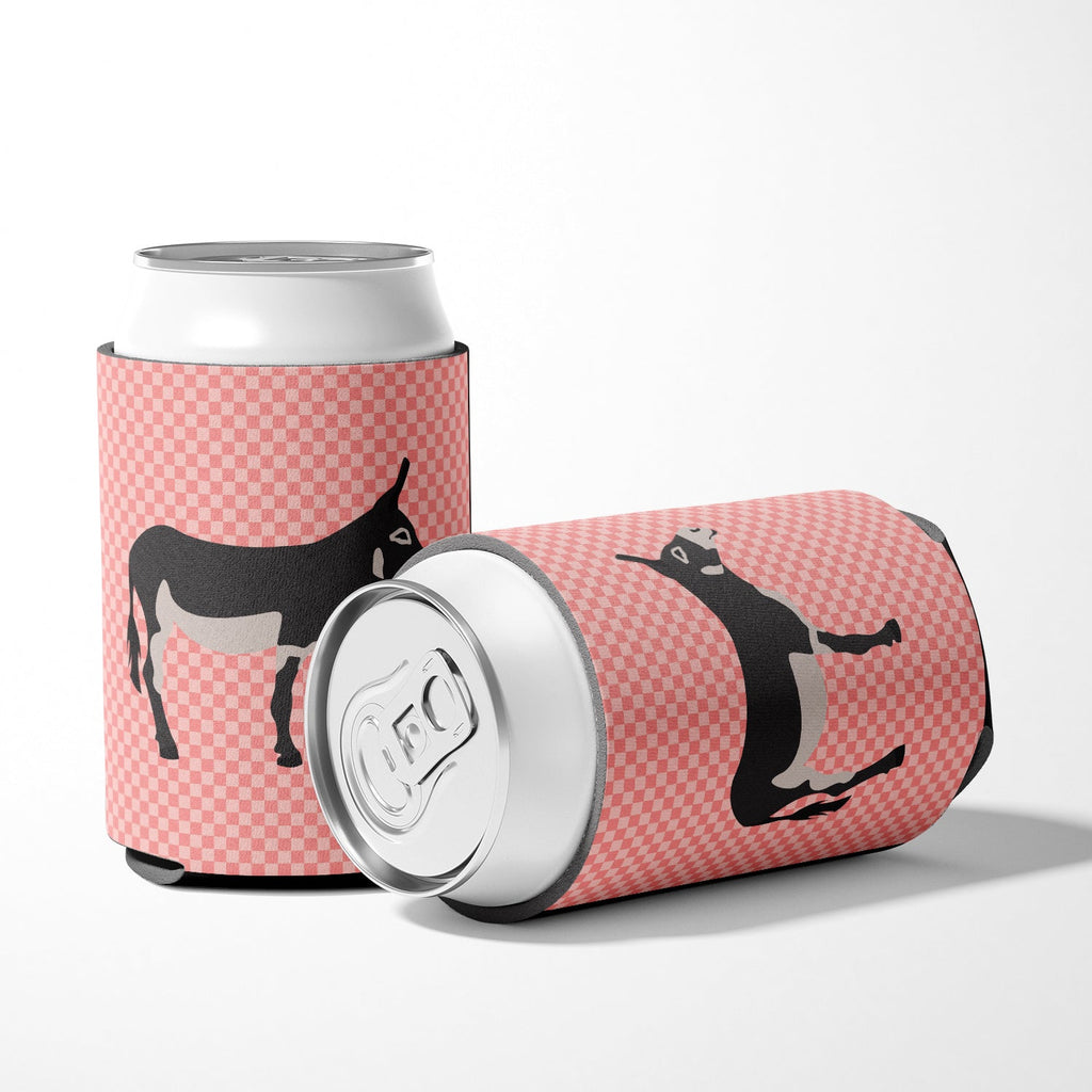 American Mammoth Jack Donkey Pink Check Can or Bottle Hugger Cooler Sleeve for Standard 12 oz Cans, Insulated Foam Beer & Soda Can Hugger Reusable